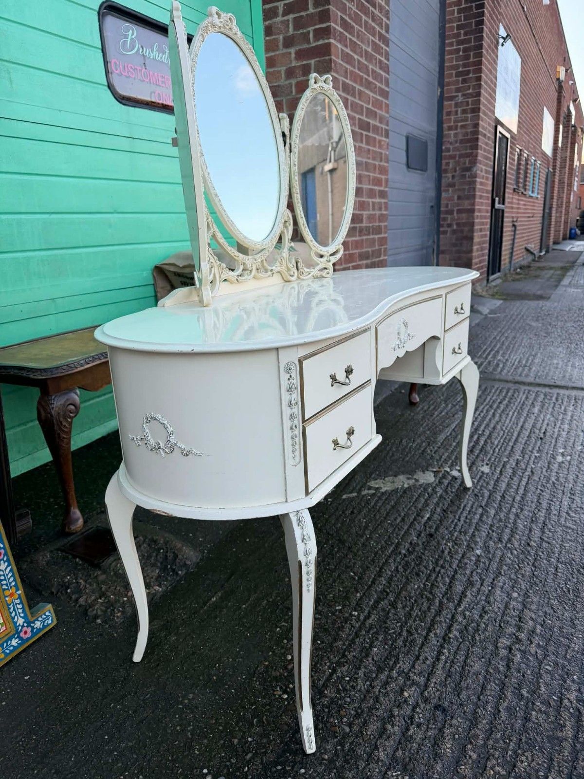 French Style Dressing Table With Triple Mirror  Ready To Upcycle photo Furniture