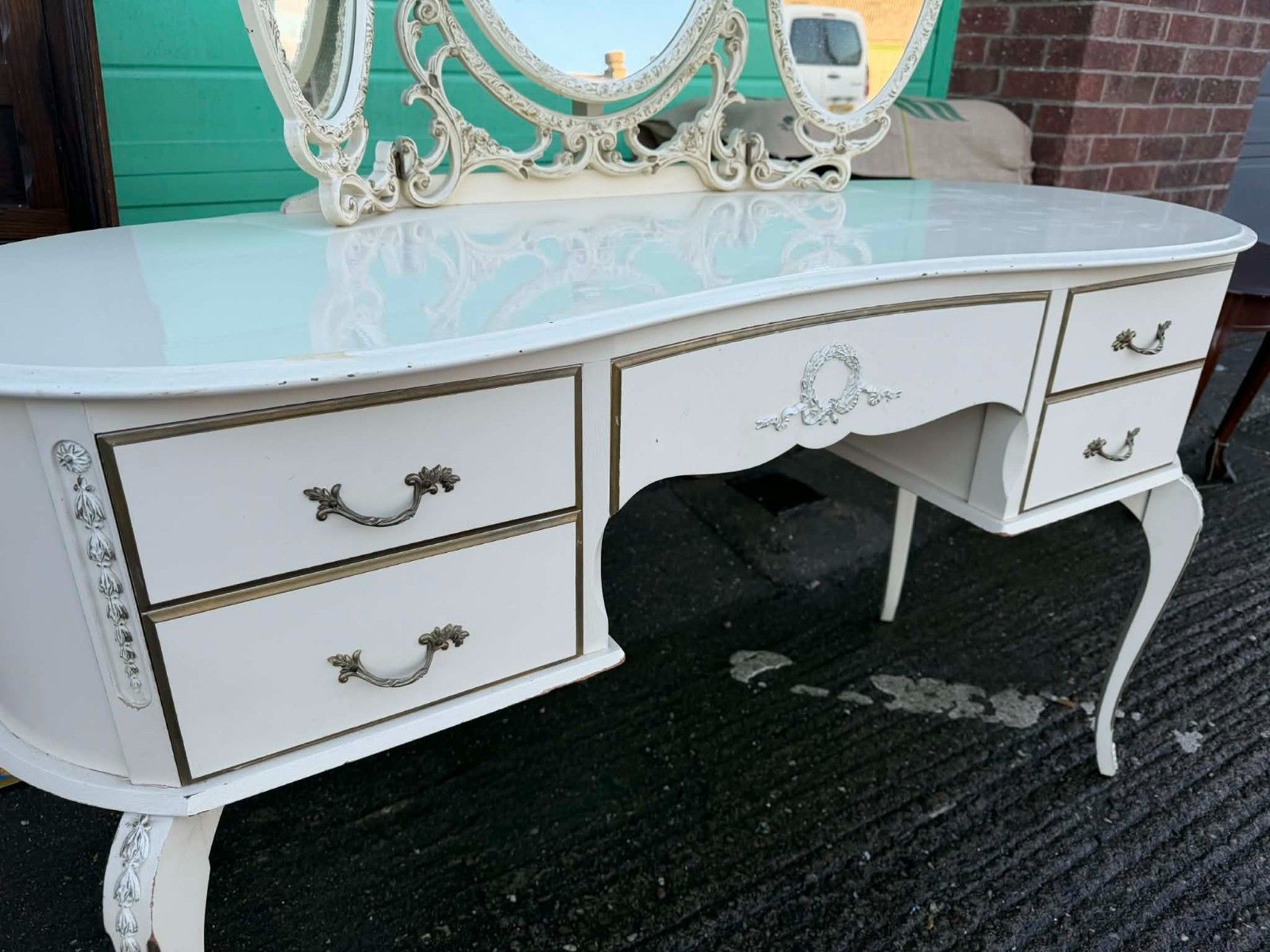 French Style Dressing Table With Triple Mirror  Ready To Upcycle photo 525.0