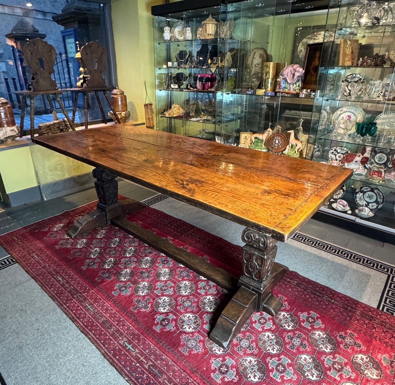 Antique Plank Top Oak Refectory Table In Elizabethan Style photo vinterior