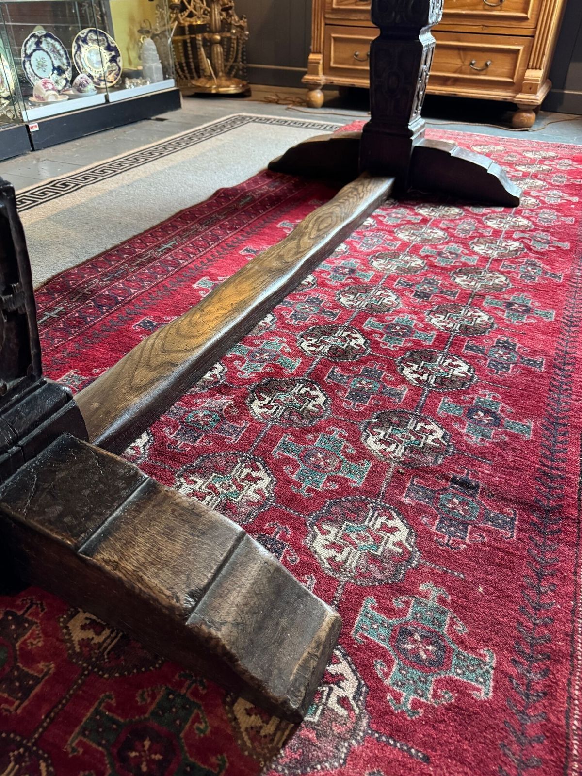 Furniture Antique Plank Top Oak Refectory Table In Elizabethan Style photo