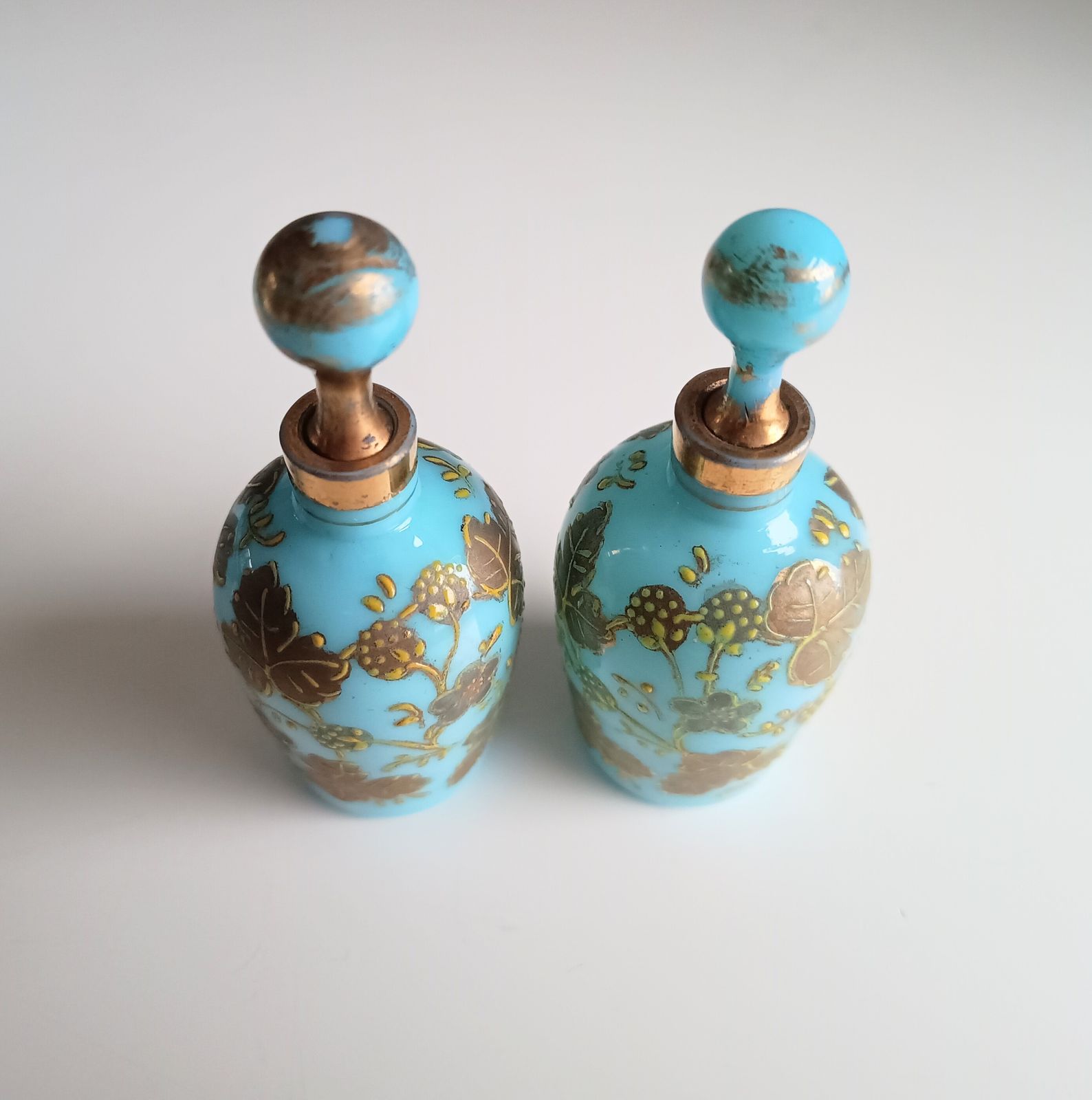 Robin Egg Blue Opaline Glass Set: Perfume Bottles, Rouge Jar & Tray, Palais Royal Baccarat Circle photo for sale