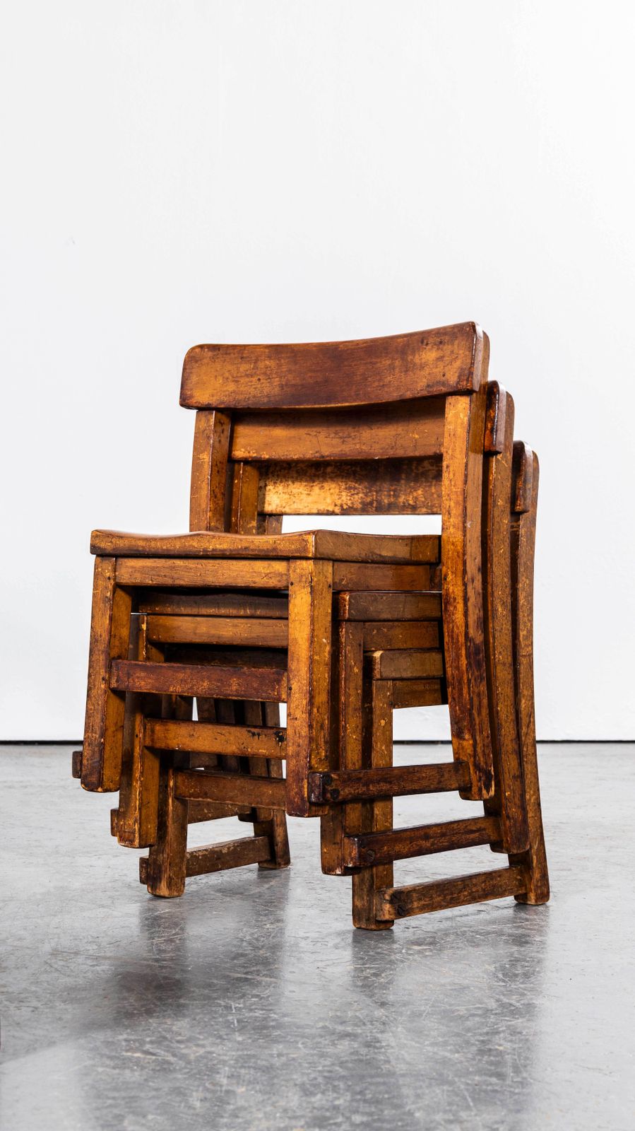 photo for sale 1920's English Children's Stacking School Hall Chairs   Set Of Four