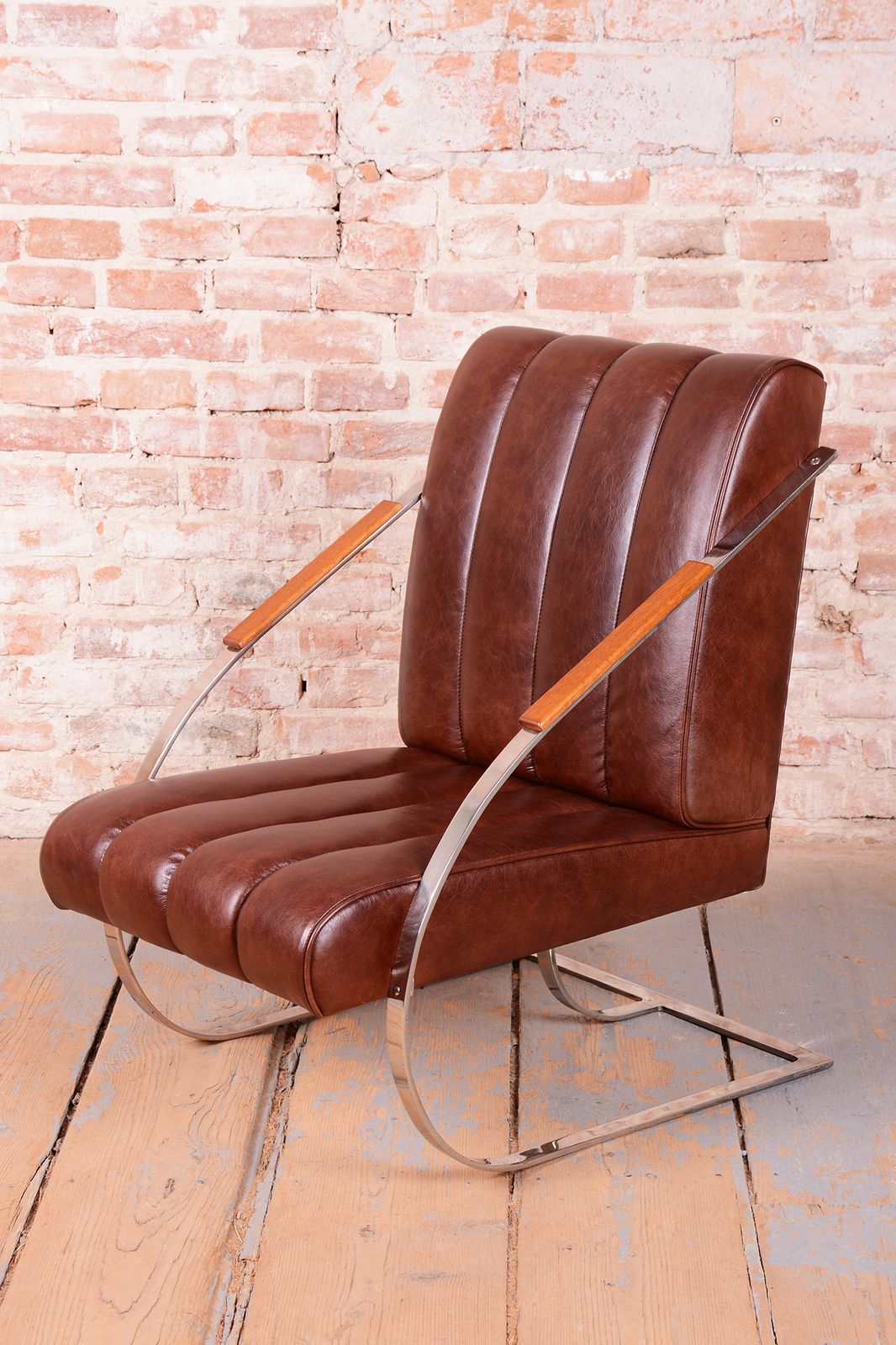 Restored Bauhaus Armchair, Leather, Nickel, Steel, Oak, Lacquer, Czech, 1920s photo furniture