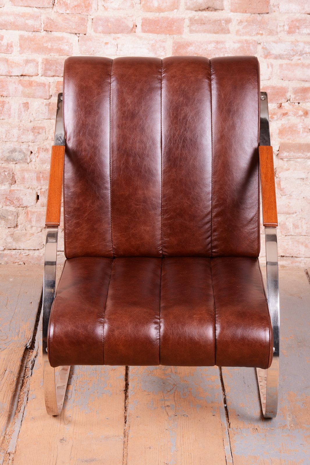 Restored Bauhaus Armchair, Leather, Nickel, Steel, Oak, Lacquer, Czech, 1920s photo for sale