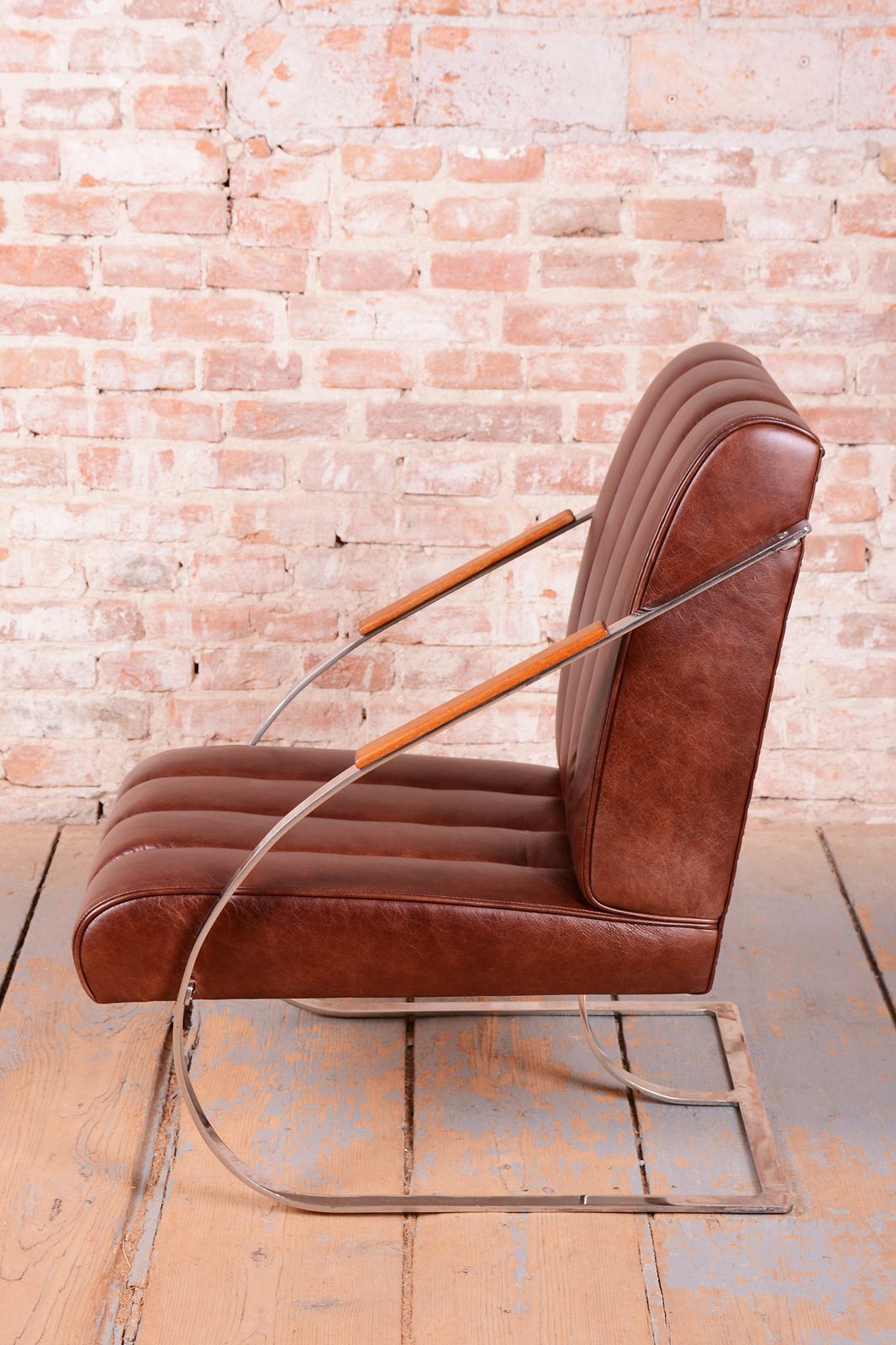 Restored Bauhaus Armchair, Leather, Nickel, Steel, Oak, Lacquer, Czech, 1920s photo Furniture
