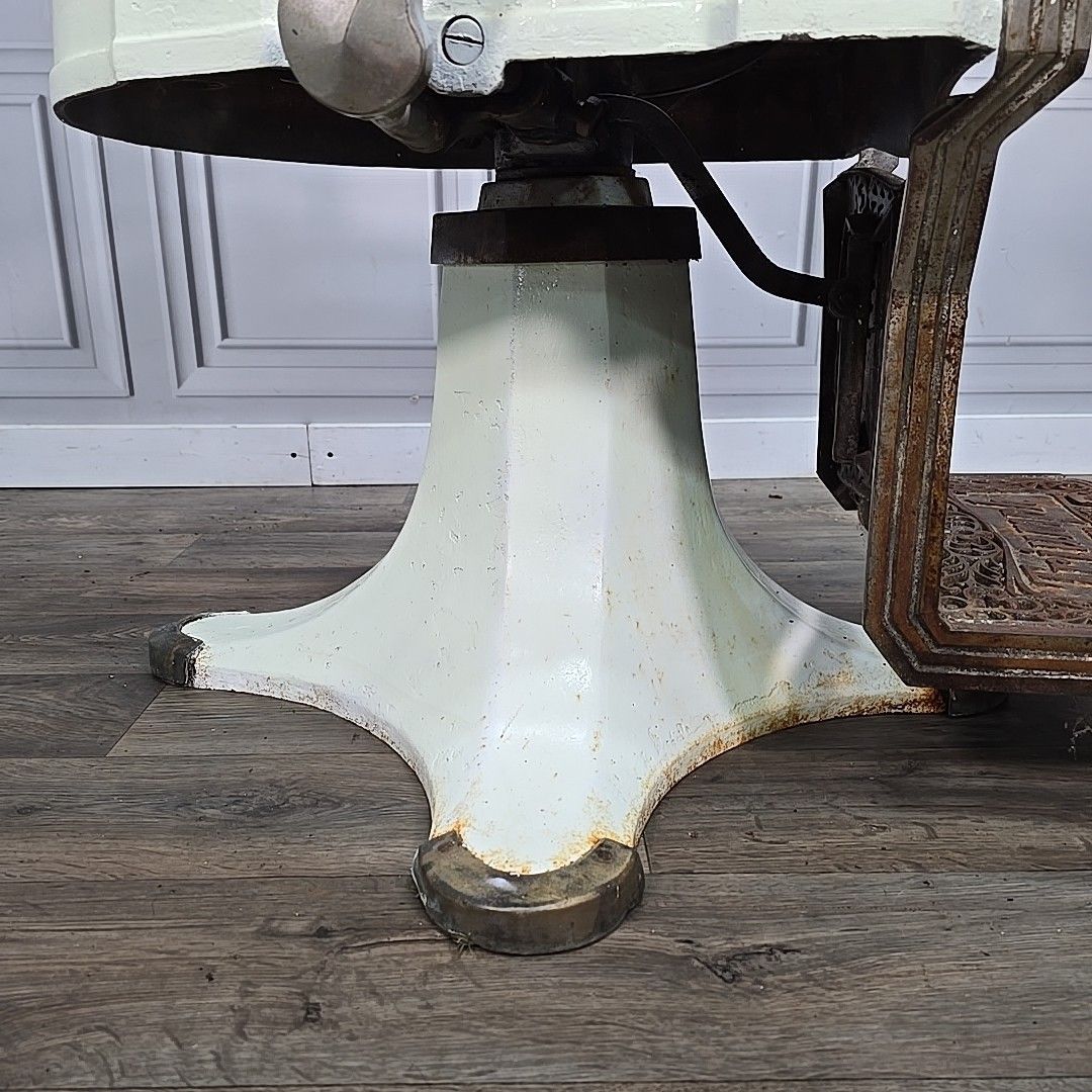 photo furniture Antique Triumph Barbers Chair Cast Iron & Cane Display Tattoo Barber