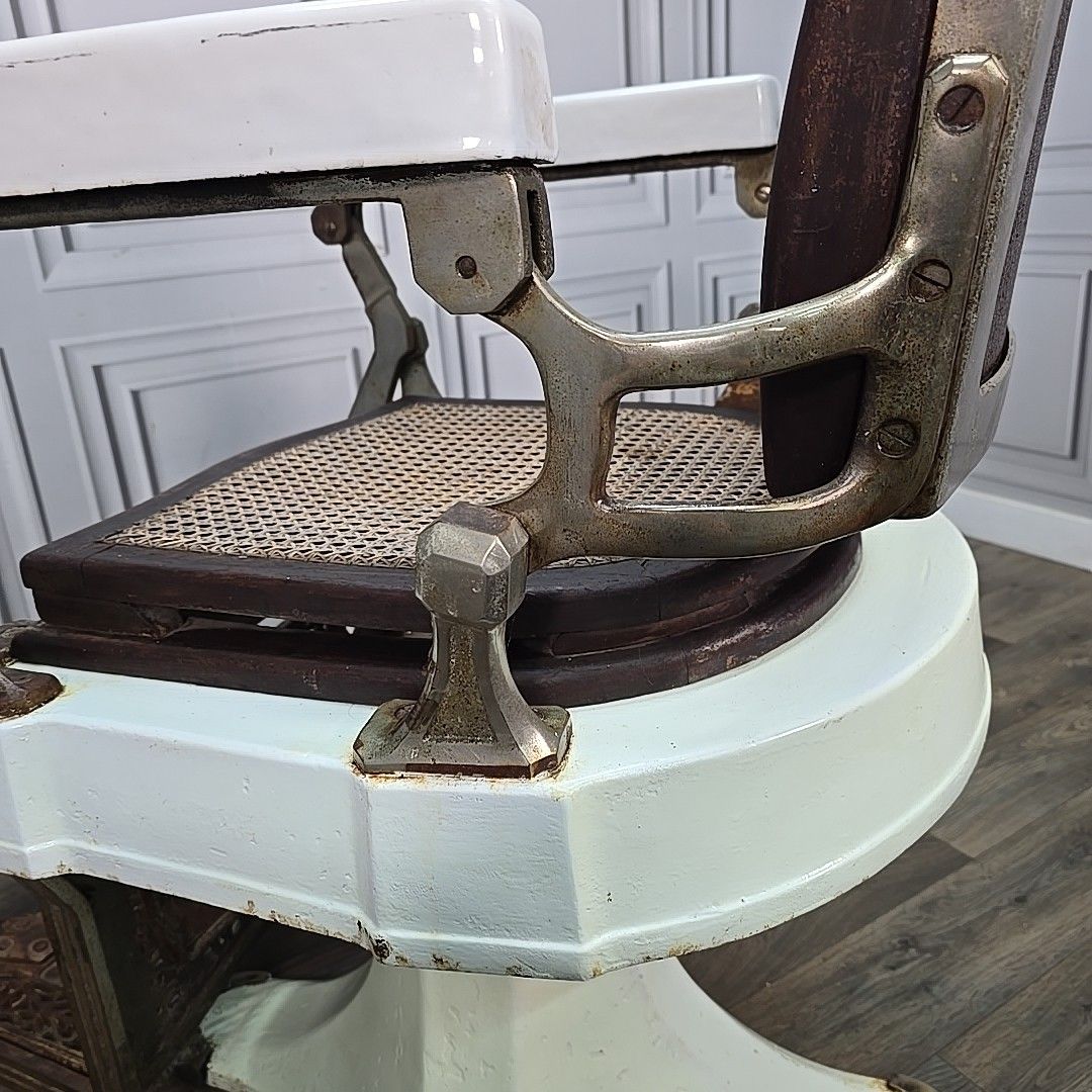 photo buy Antique Triumph Barbers Chair Cast Iron & Cane Display Tattoo Barber