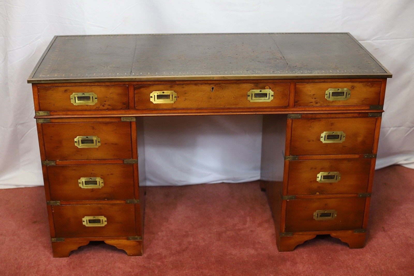 Lovely Military Campaign Style Pedestal Desk photo furniture