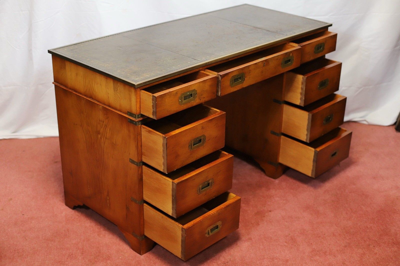 Lovely Military Campaign Style Pedestal Desk photo 1282.0