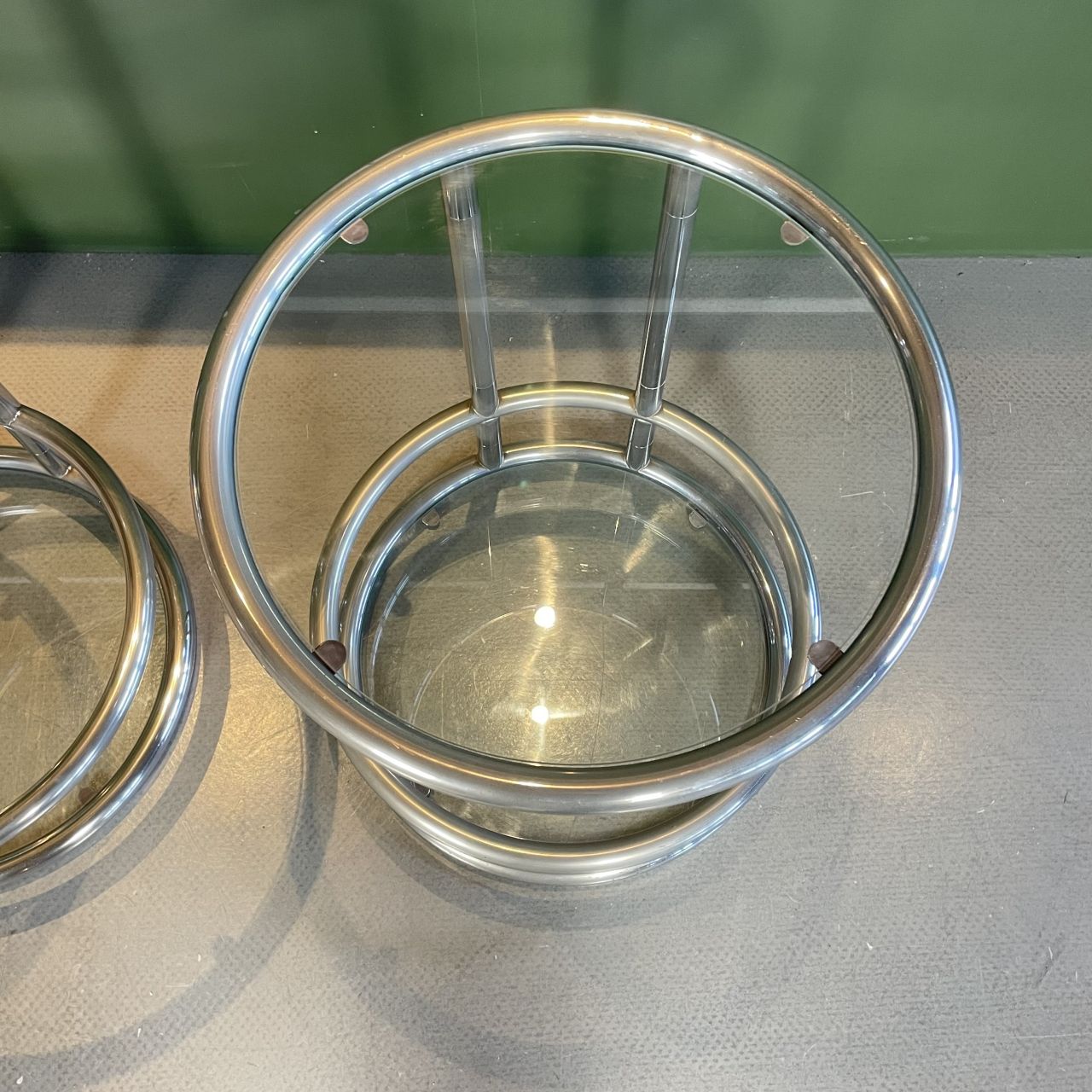 Pair Of 1970s Glass And Chrome Coffee Tables photo vintage