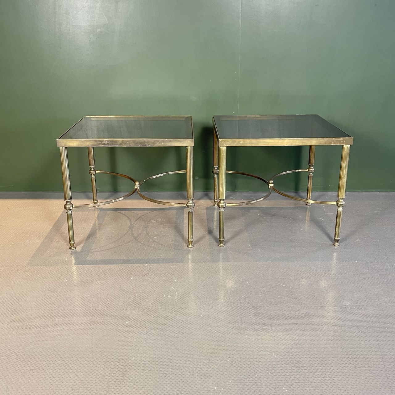 Pair Of Midcentury Brass And Smoked Glass Coffee Tables photo Furniture