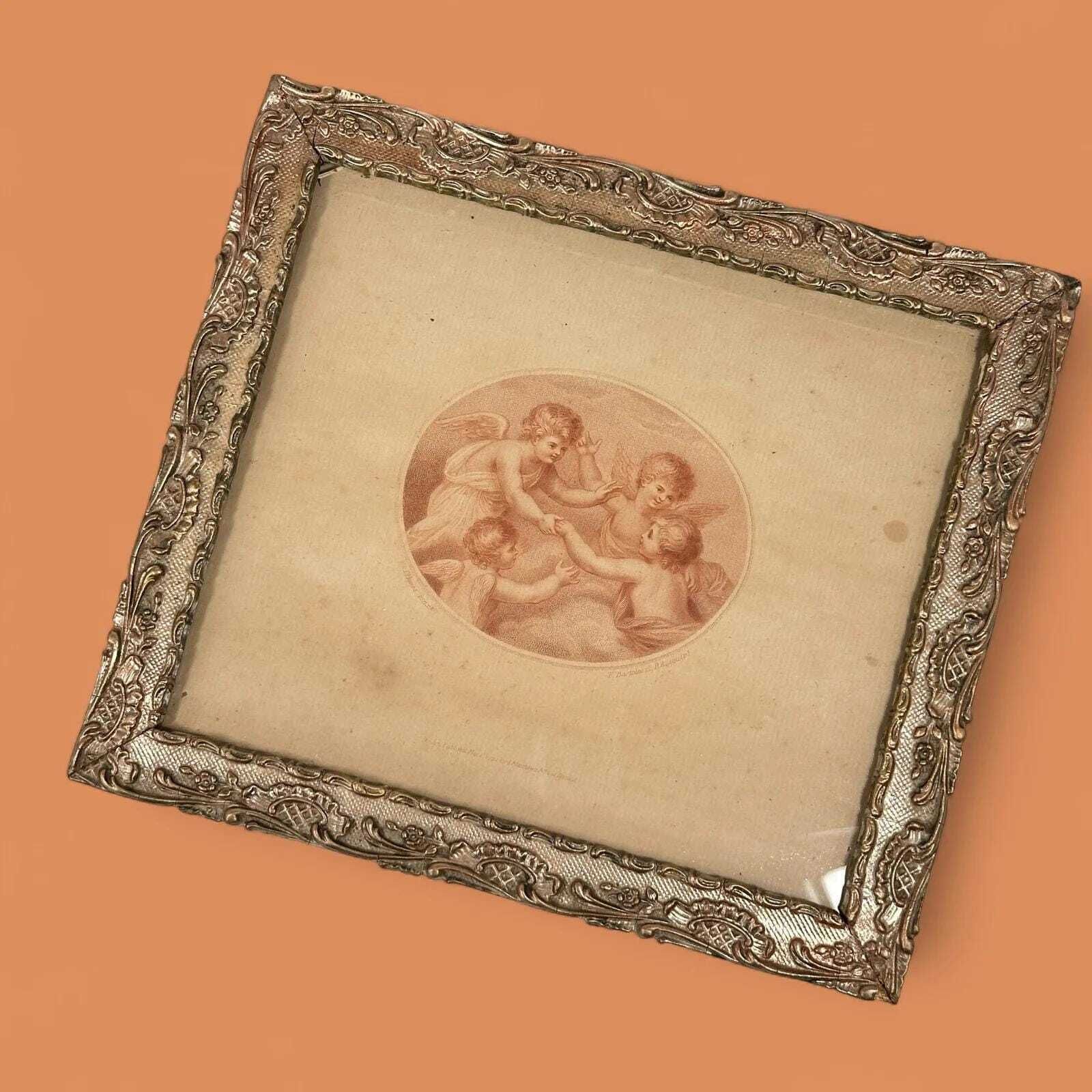 Antique Bartolozzi Cherub Stipple Engraving Pair, 1791 Georgian Gilt Frames photo buy