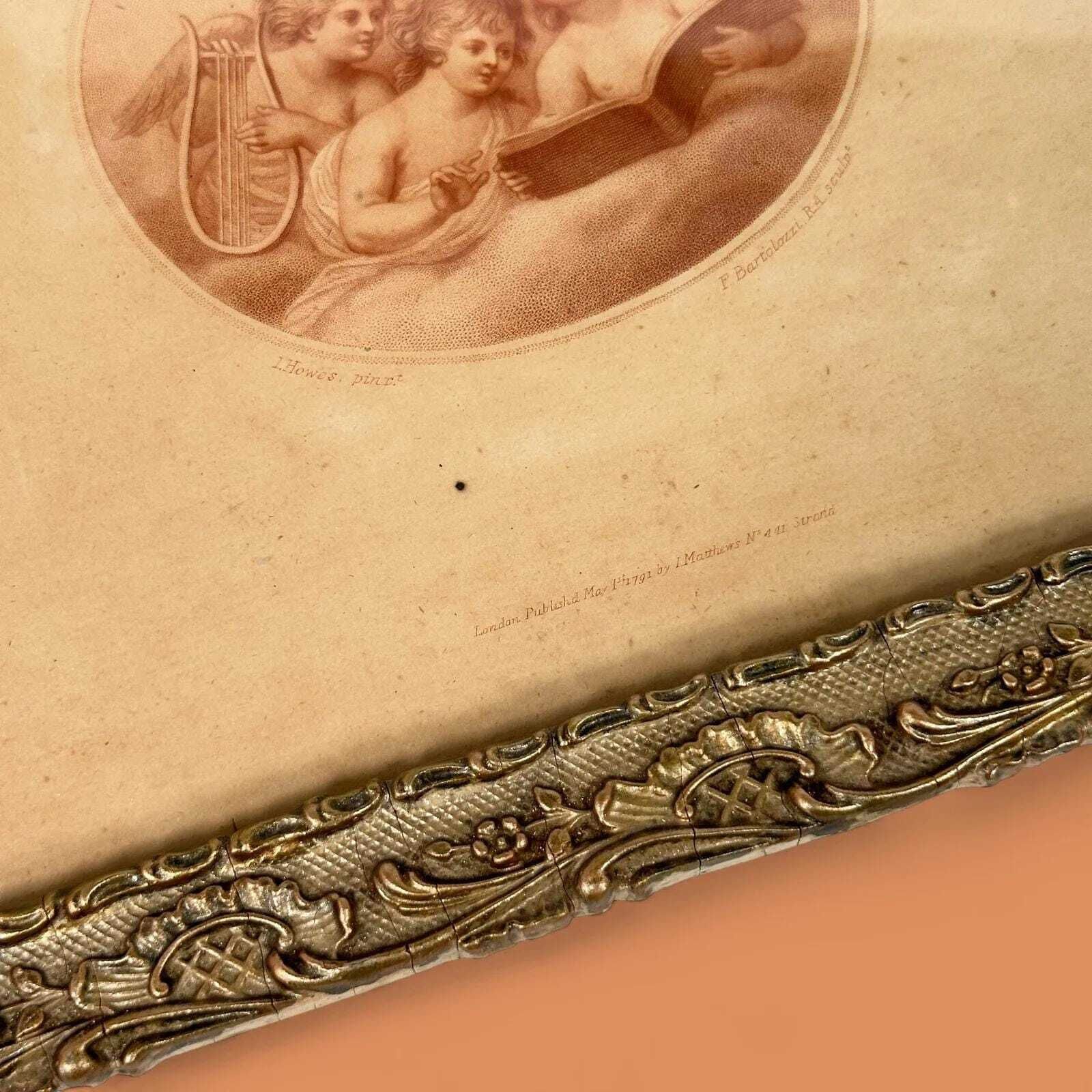 Antique Bartolozzi Cherub Stipple Engraving Pair, 1791 Georgian Gilt Frames photo vintage