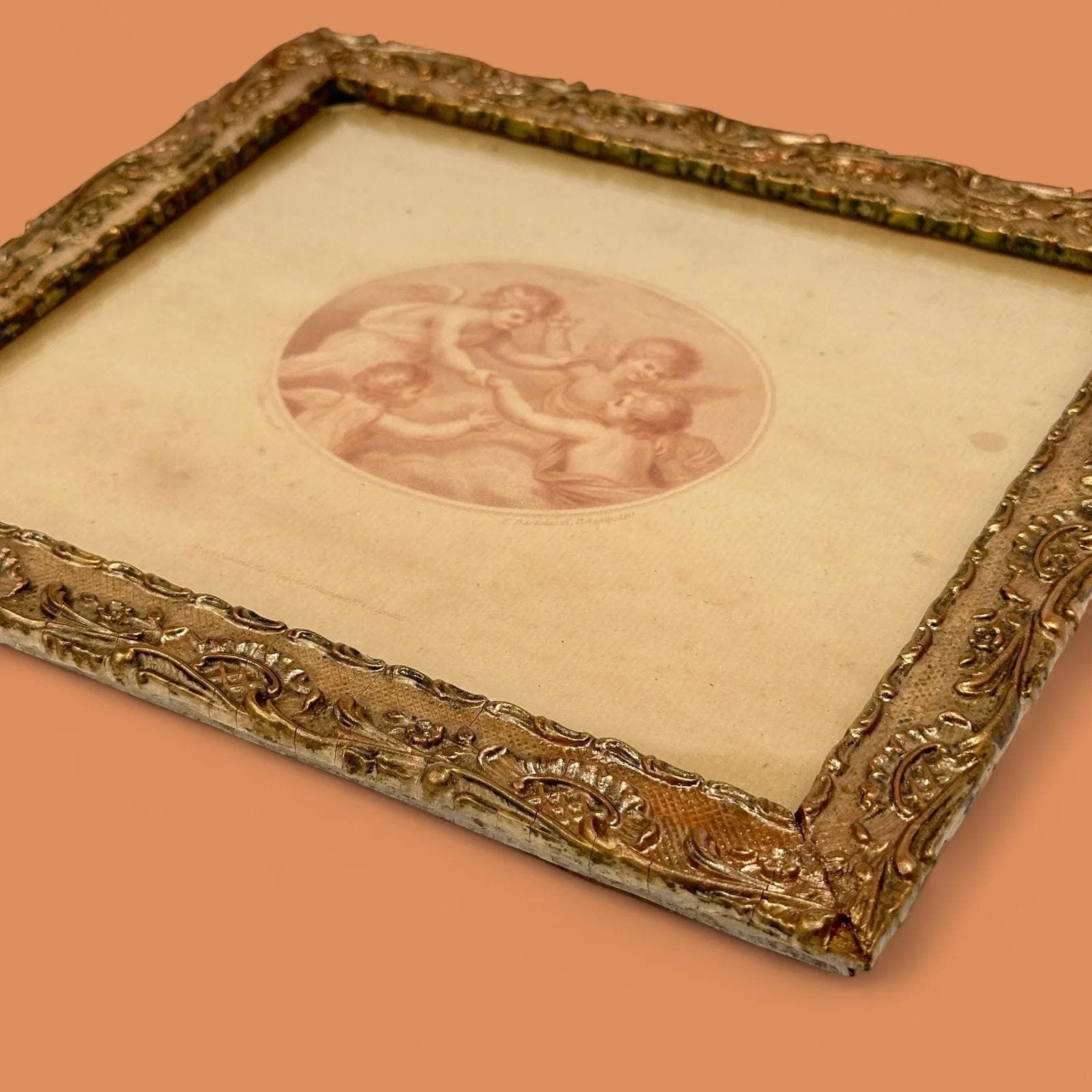 photo furniture Antique Bartolozzi Cherub Stipple Engraving Pair, 1791 Georgian Gilt Frames