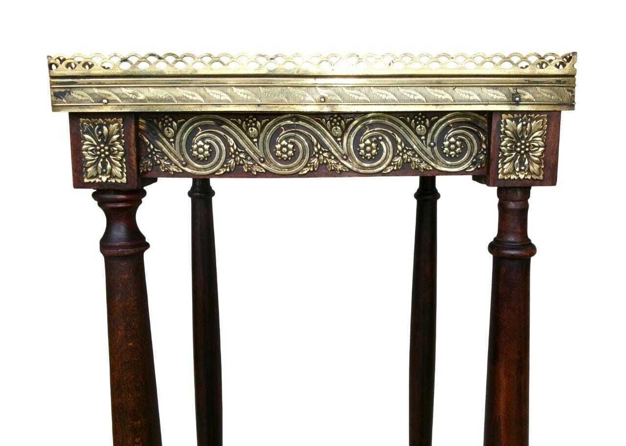 Antique French Plant Stand, Marble Top & Brass Decoration, Empire Jardiniere, Torchere, Wine Table photo furniture