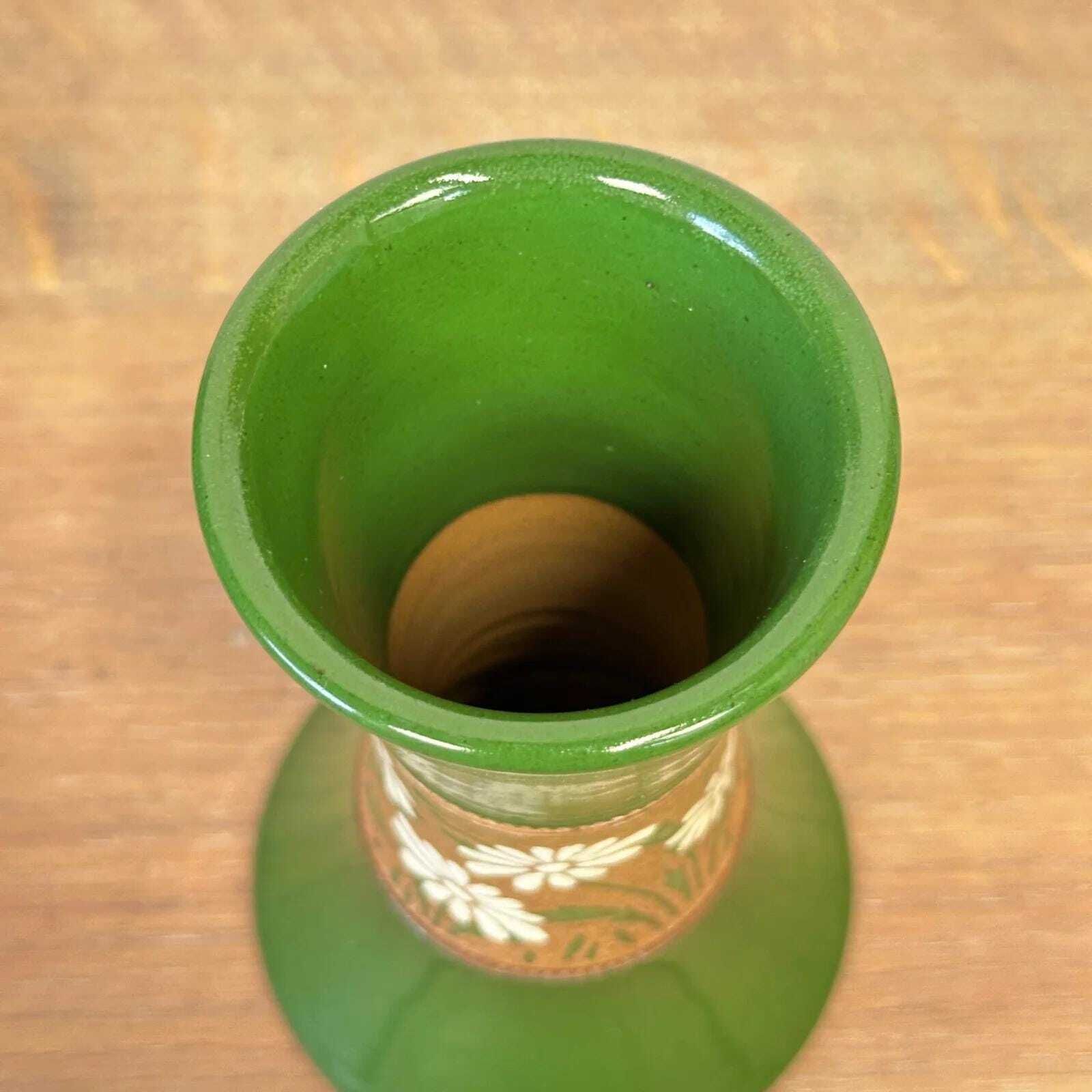 Langley Mill Lovatt’s Art Nouveau Daisy Green Ceramic Vase photo vintage