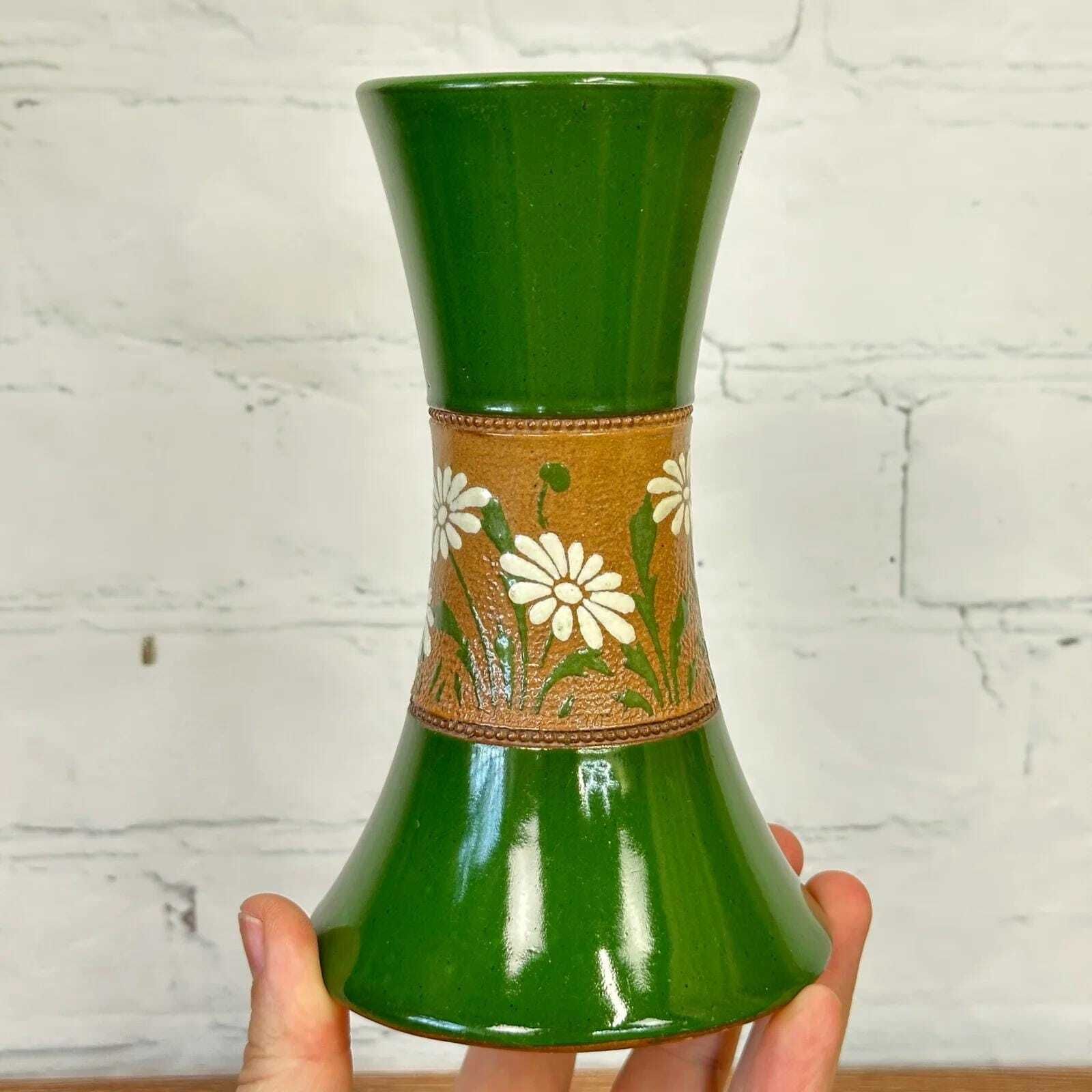 51.0 Langley Mill Lovatt’s Art Nouveau Daisy Green Ceramic Vase photo