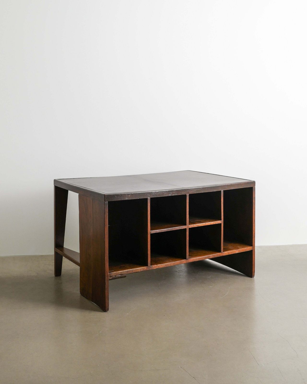French Mid Century Wooden "Pigeon Hole" Desk In Teak Leather By Pierre Jeanneret For Chandigarh, India 1950s photo 29500.0