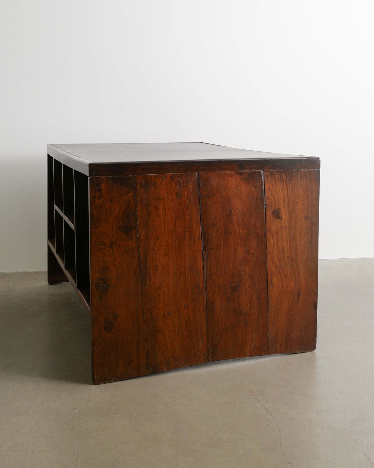 French Mid Century Wooden "Pigeon Hole" Desk In Teak Leather By Pierre Jeanneret For Chandigarh, India 1950s photo vintage