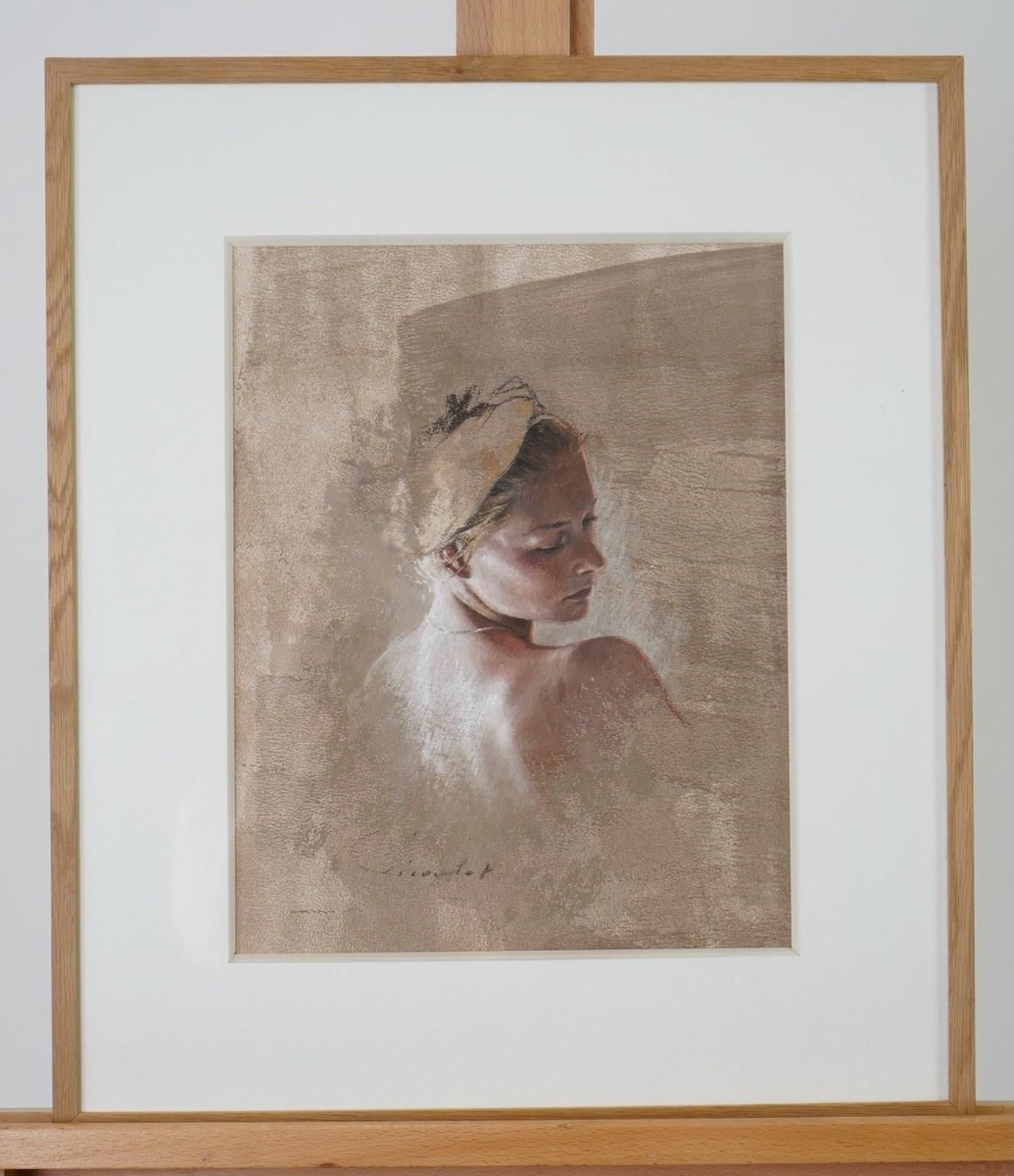 Femme Au Bandeau 1 – Pastel Portrait, Framed Artwork By Nathalie Picoulet