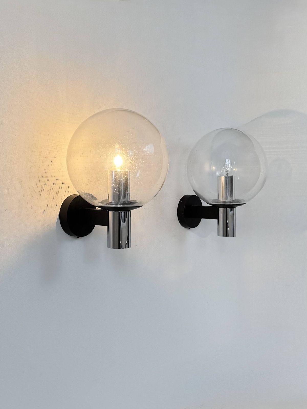 Pair Of Vintage Xl Wall Lights, Chrome Metal And Bubble Glass, France, 1970. photo furniture