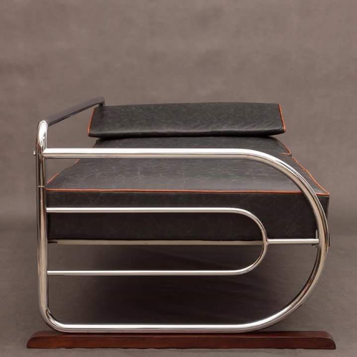 Daybed Sofa In Black Leather By Hynek Gottwald,  Czech Bauhaus 1930s photo furniture