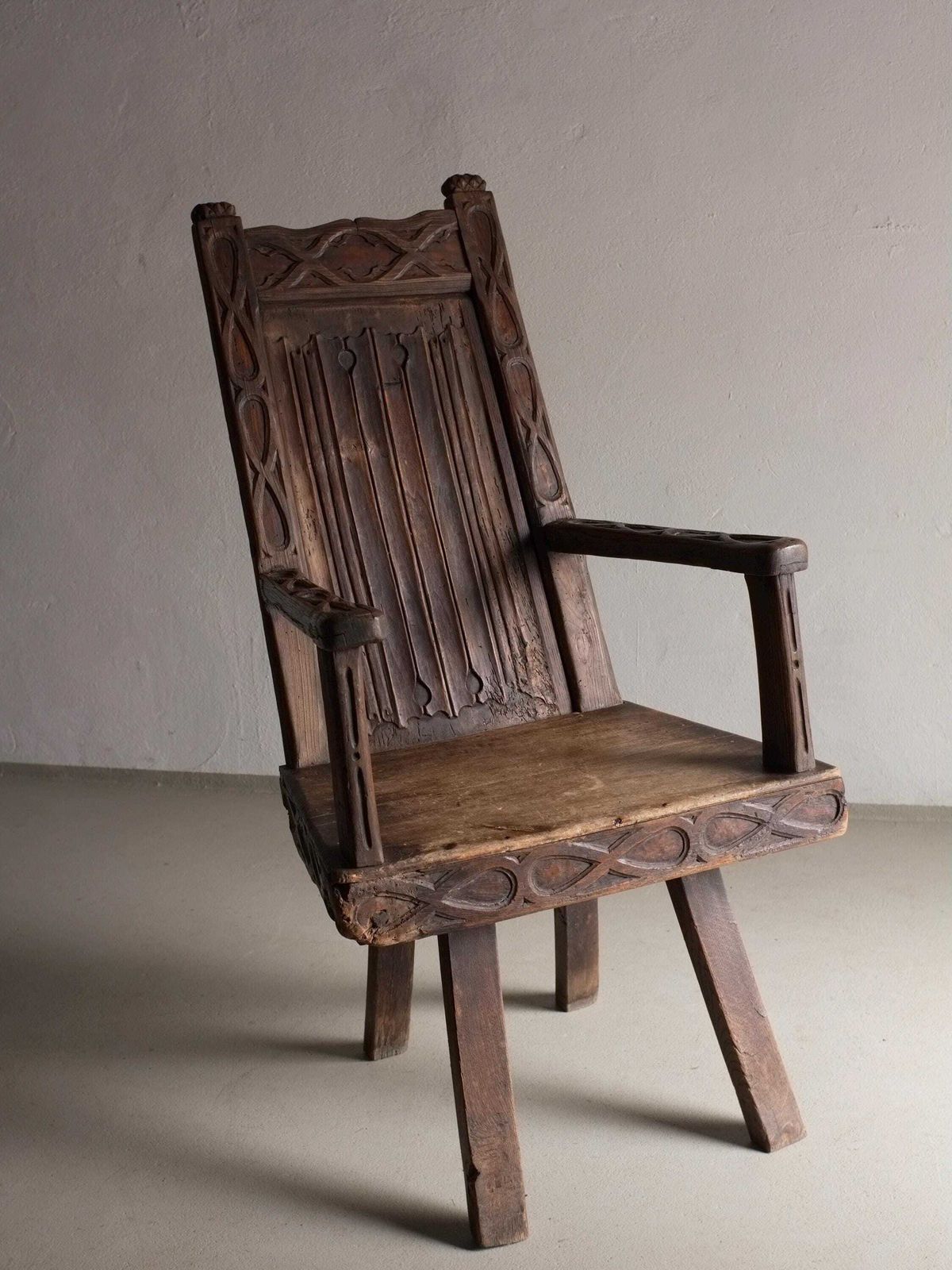 Antique Primitive Carved Oak Arm Chair | Belgium photo furniture