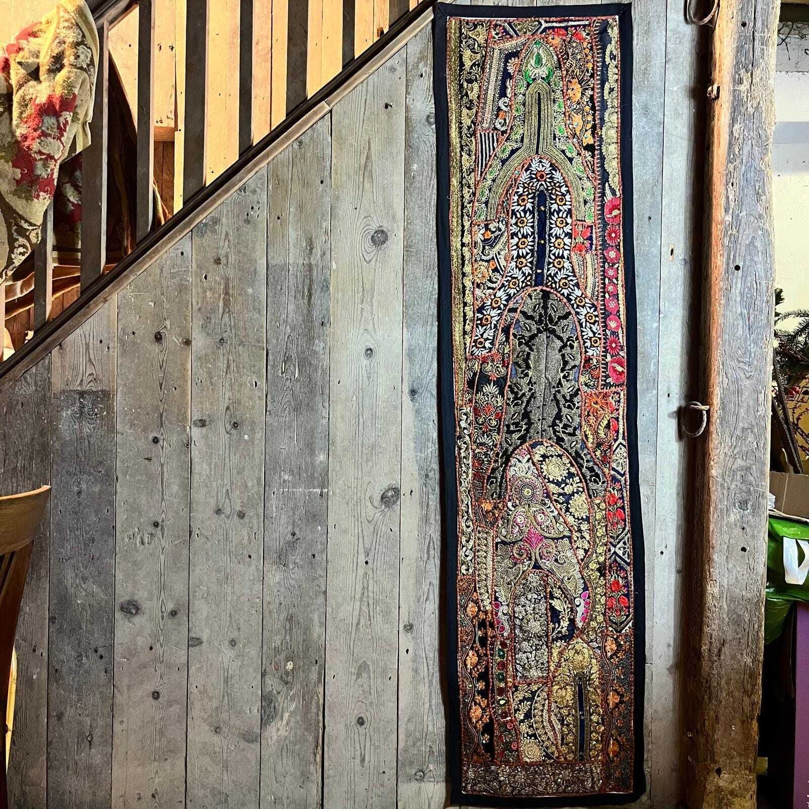 Vintage Indian Decorative Mirror & Textile Panel photo for sale