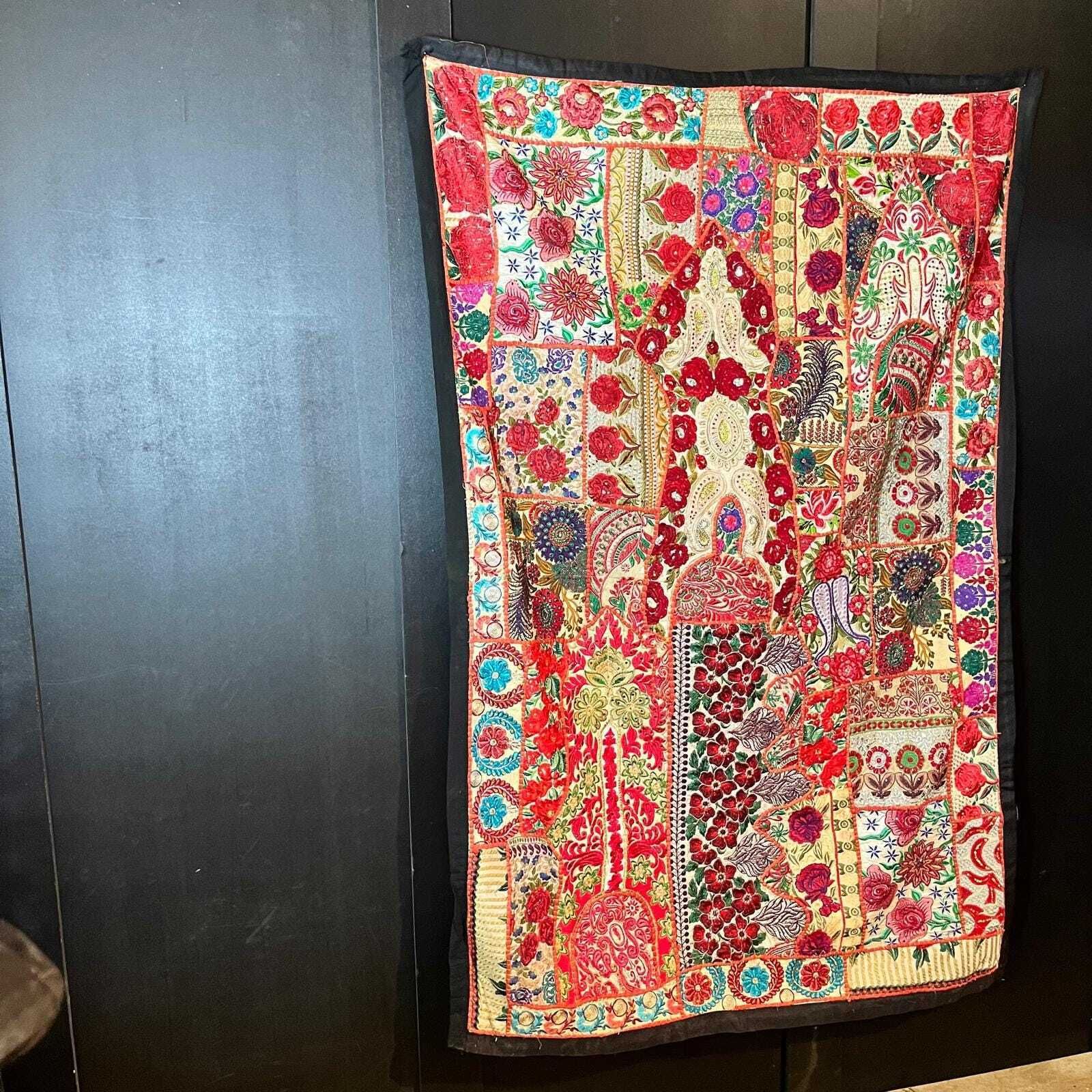 Large Vintage Indian Handmade Patchwork Tapestry Decorative Wall Hanging