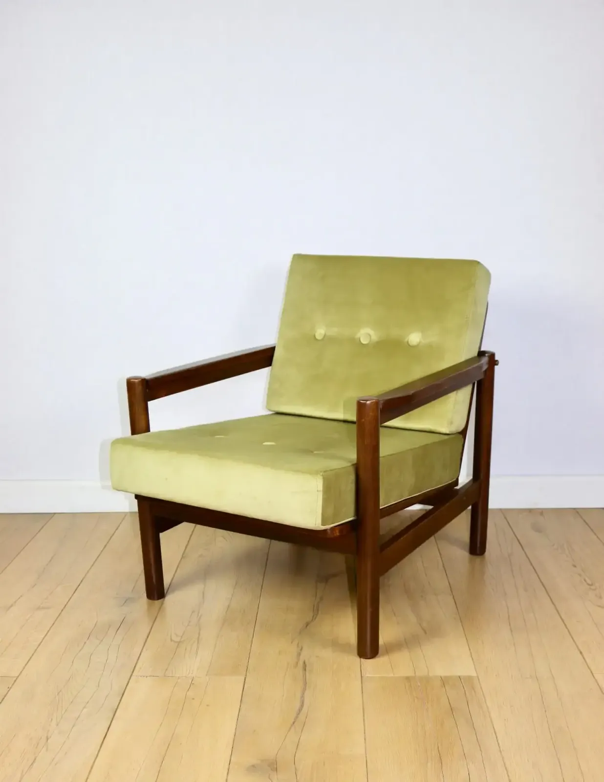 Wooden Armchair Designed By Z. Baczyk, Vintage Brown Olive photo 349.0