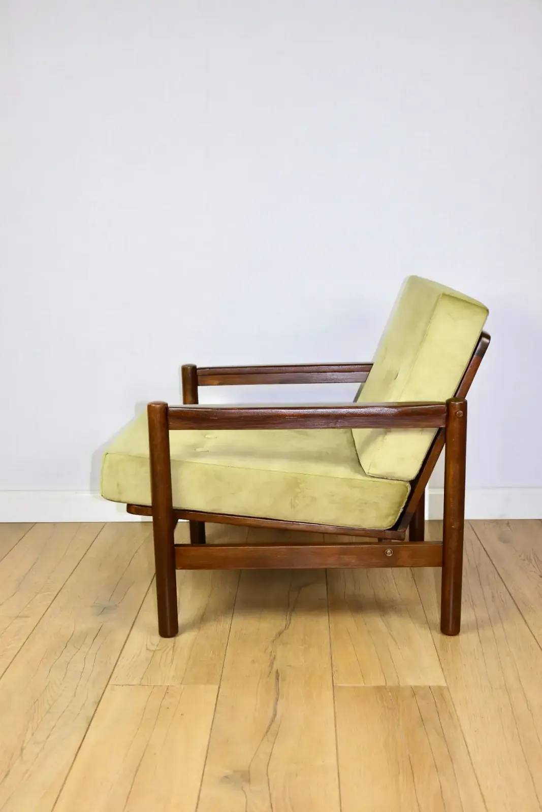 Wooden Armchair Designed By Z. Baczyk, Vintage Brown Olive photo vinterior