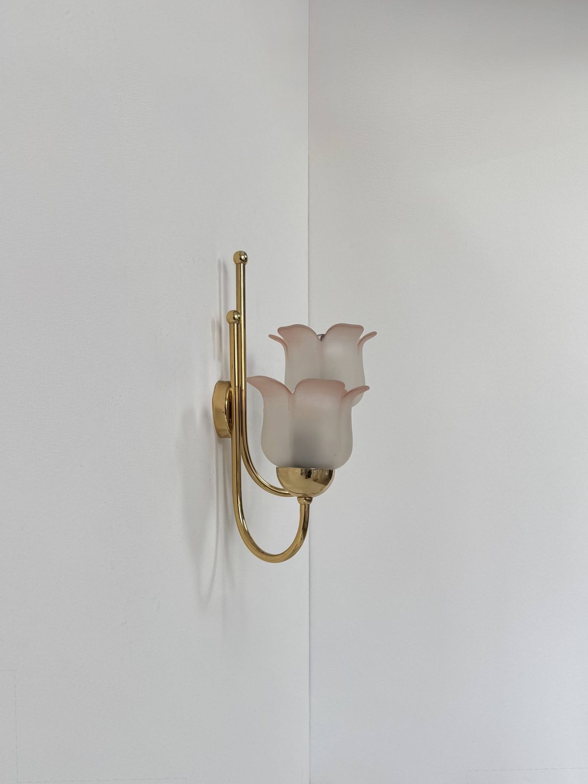 Vintage Wall Light, Brass And Frosted Pink Moulded Glass, France, 1980. photo Lighting