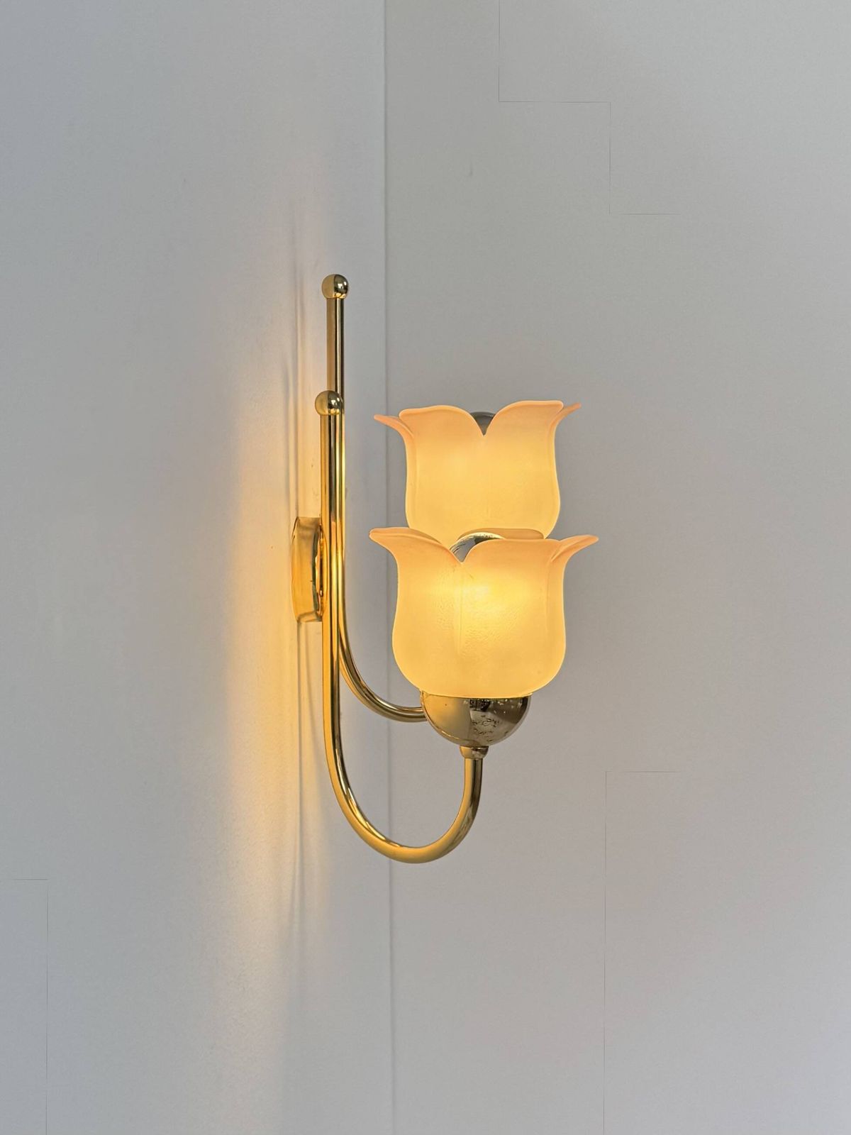 Vintage Wall Light, Brass And Frosted Pink Moulded Glass, France, 1980. photo 286.0