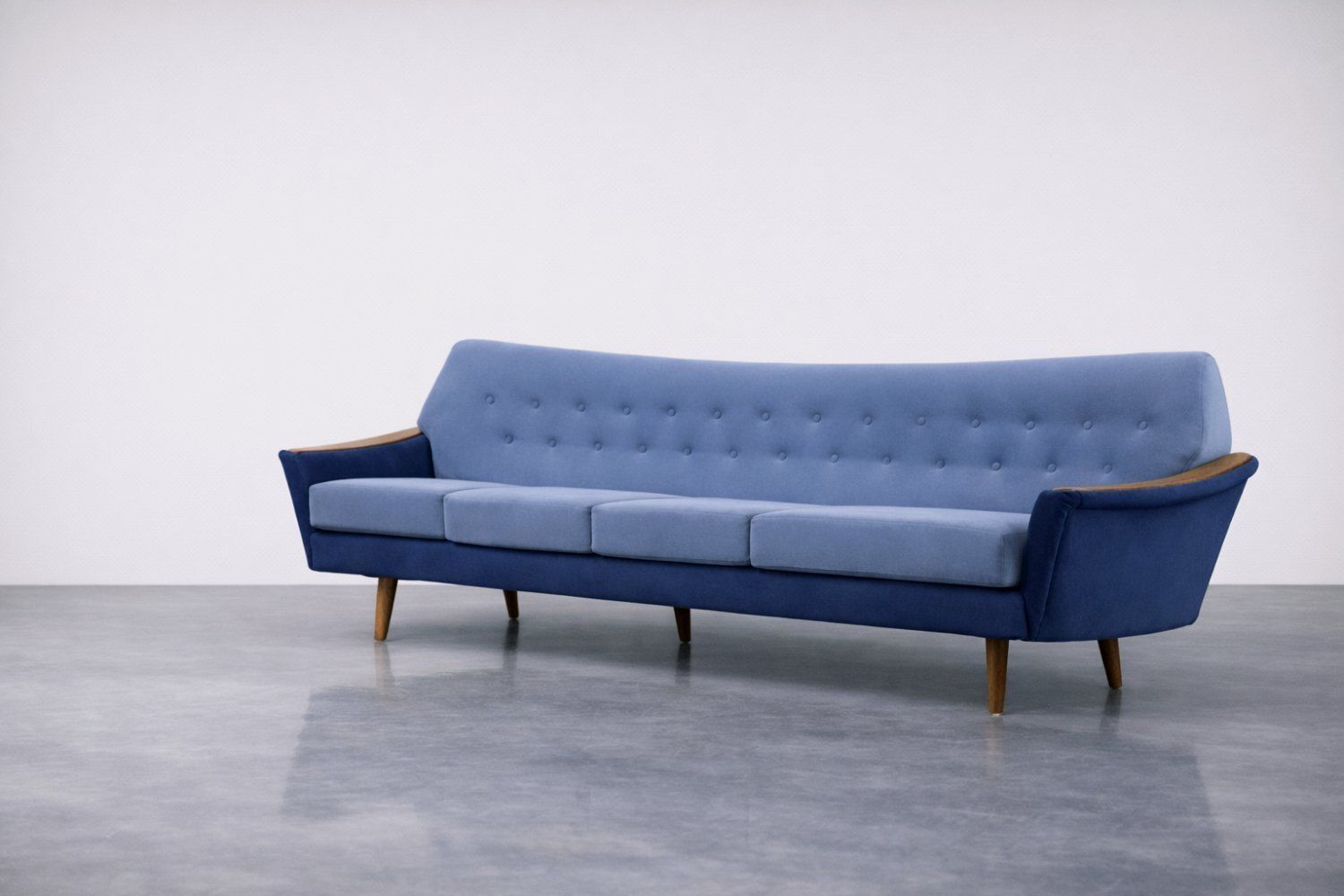 photo for sale Mid Century Scandinavisch Modern Blauw Velours Zitset Van Holm Fabriker Ab, Jaren 1960, Set Van 2
