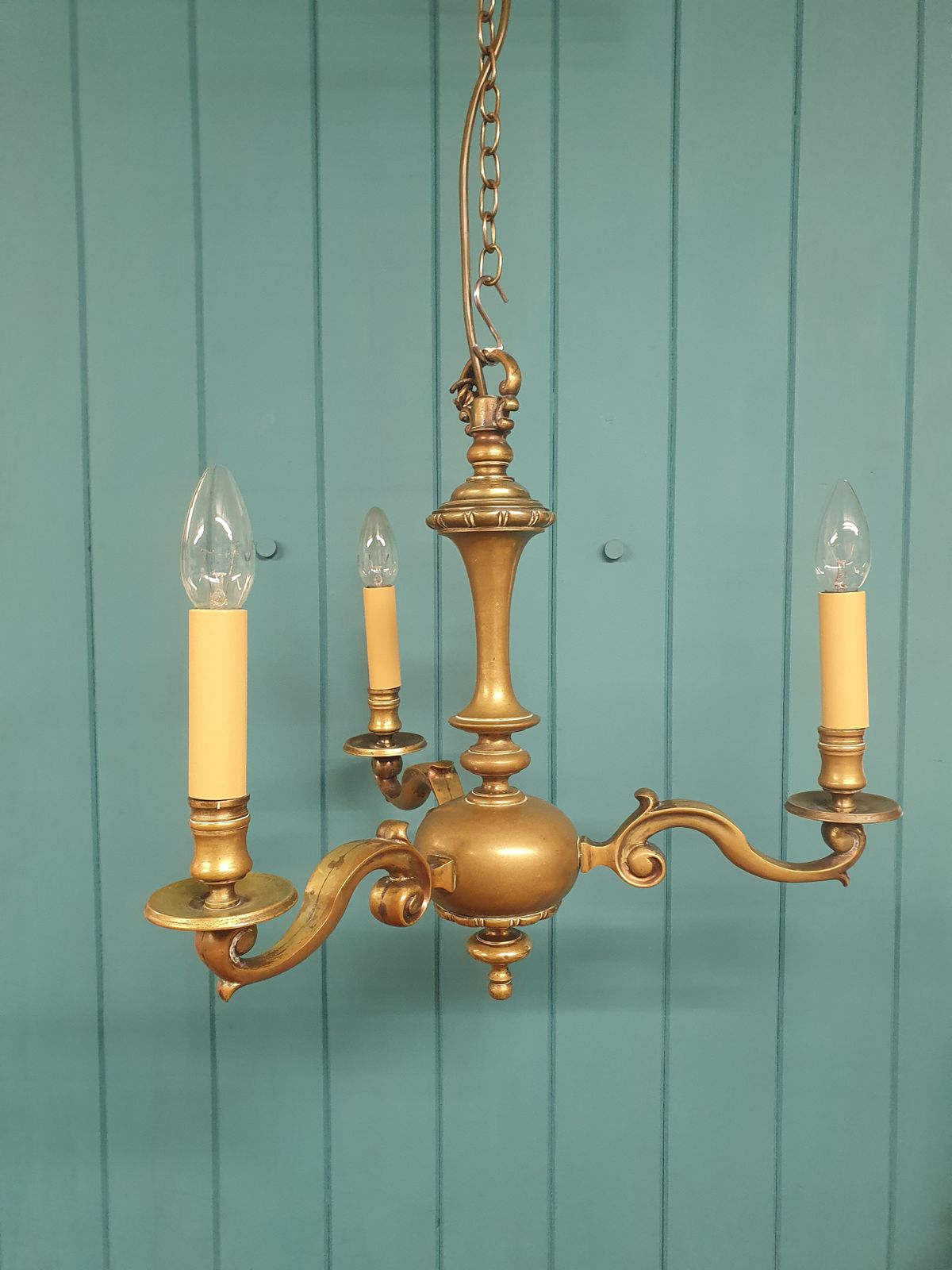 Antique Dutch / Flemish Style Brass Chandelier 17"