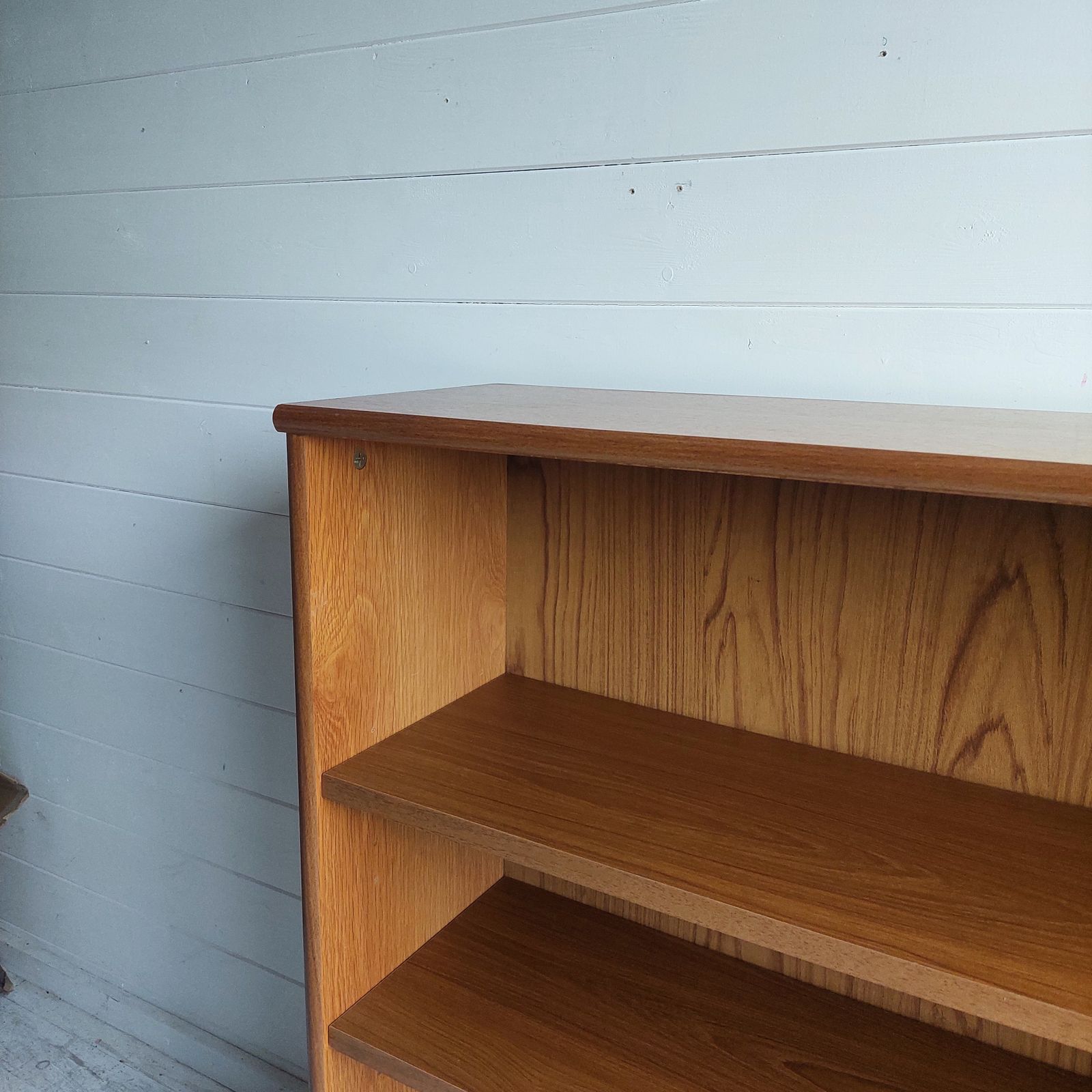 photo vintage Mid Century Teak Bookcase Danish Gplan Style  70s Open Adjustable Shelving Unit