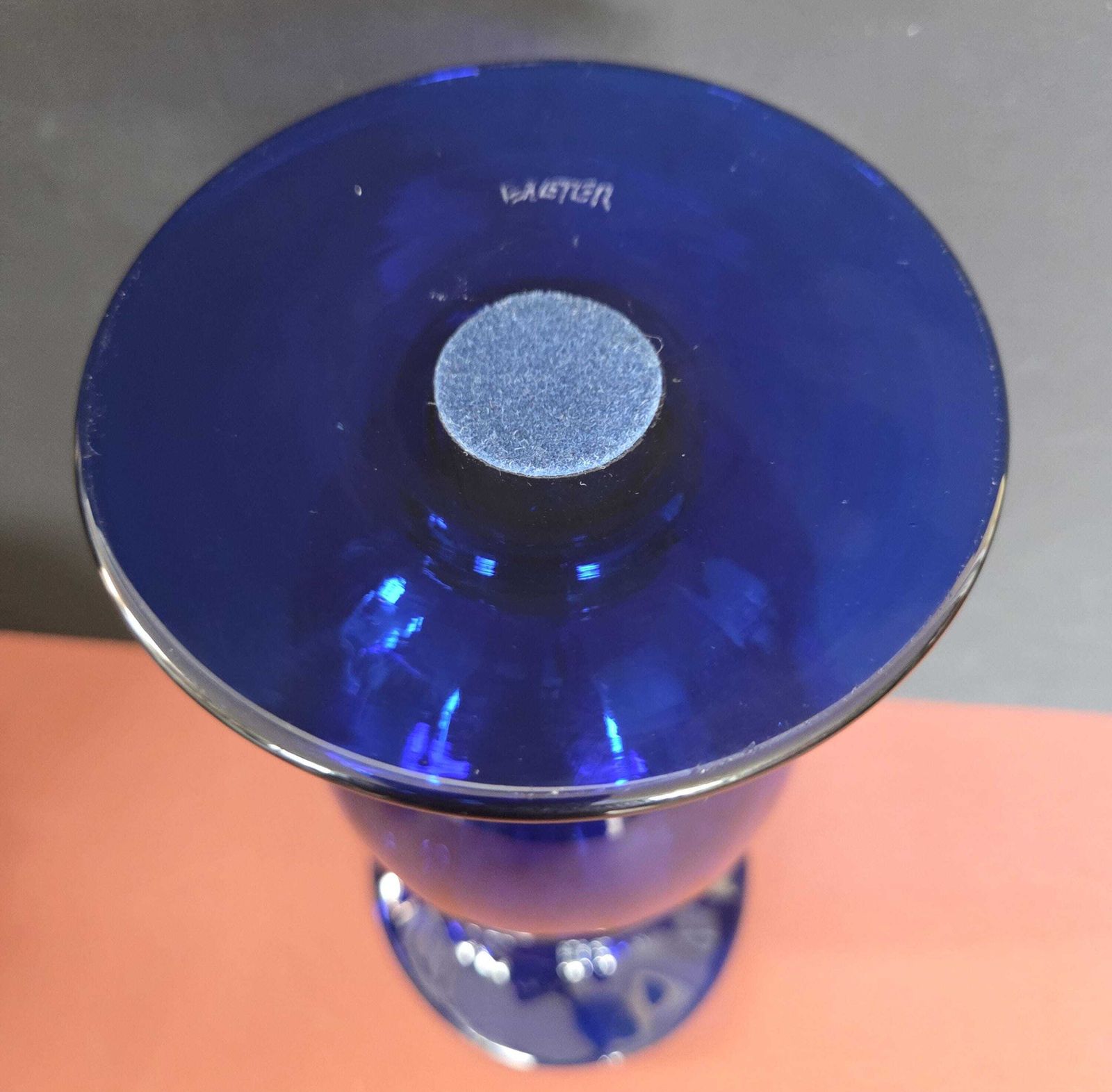 photo for sale A Vintage Cobalt Blue Glass 24cm Pitcher Vase By Exeter Swan Crystal, Devon, 1990s