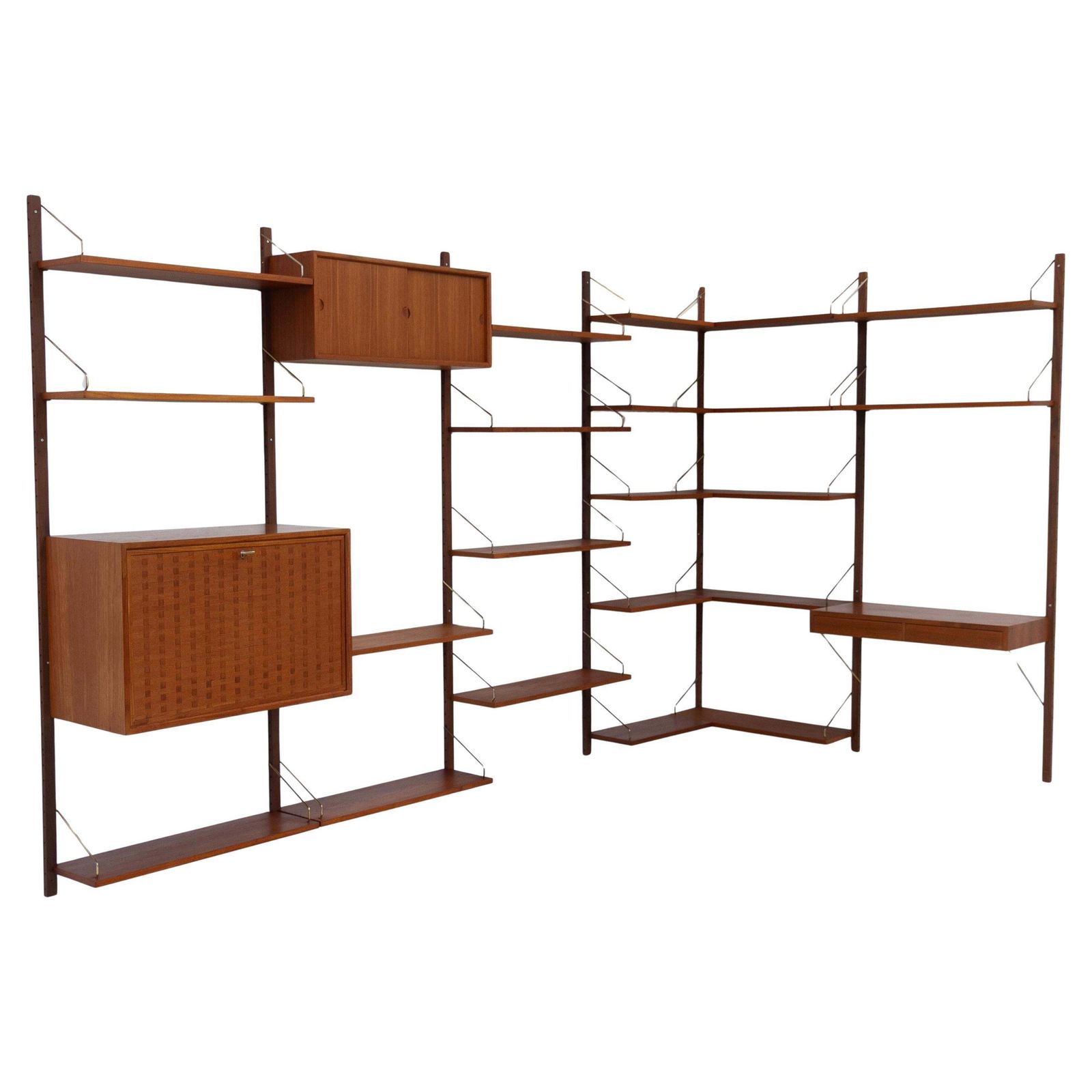 Danish 6 Bay Modular Teak Corner Wall Unit By Poul Cadovius For Cado, 1960s.