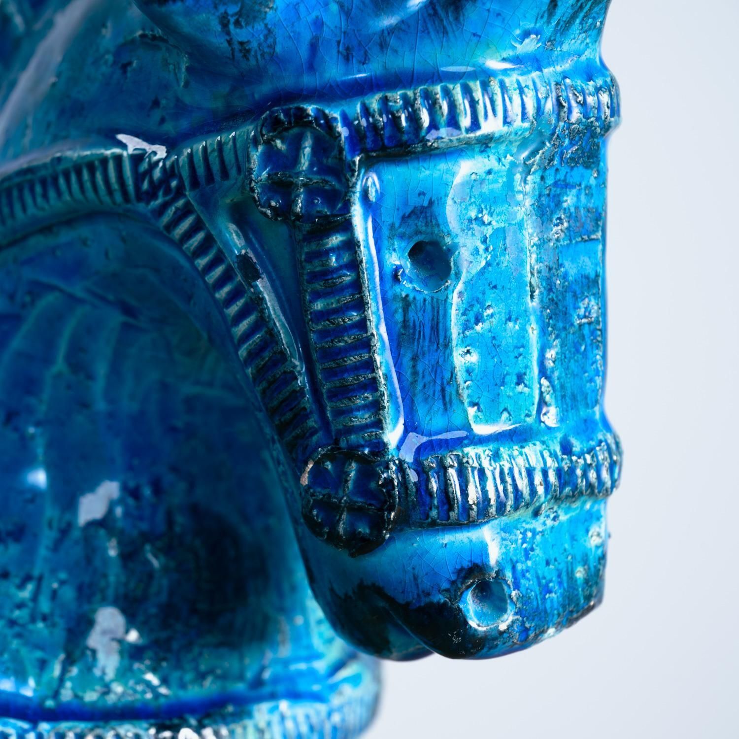 photo furniture Bitossi Rimini Blue Horse Sculpture By Aldo Londi, Italy, Signed
