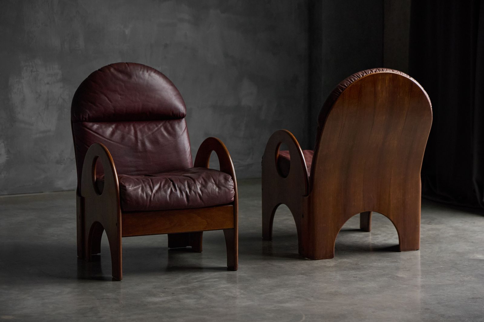 Gae Aulenti Arcata Easy Chair In Walnut And Burgundy Leather, 1960s photo 4353.0