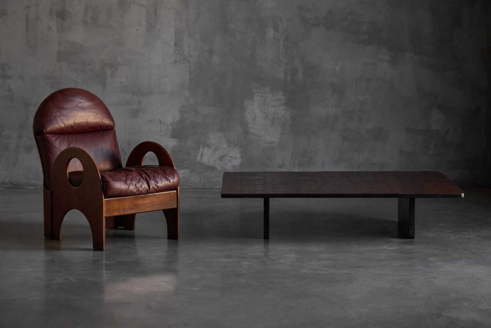Gae Aulenti Arcata Easy Chair In Walnut And Burgundy Leather, 1960s photo buy