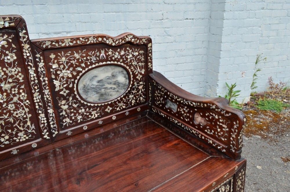 Unusual Early 20th Century Large Chinese Export Bench Inlaid With Mother Of Pearl photo 6950.0