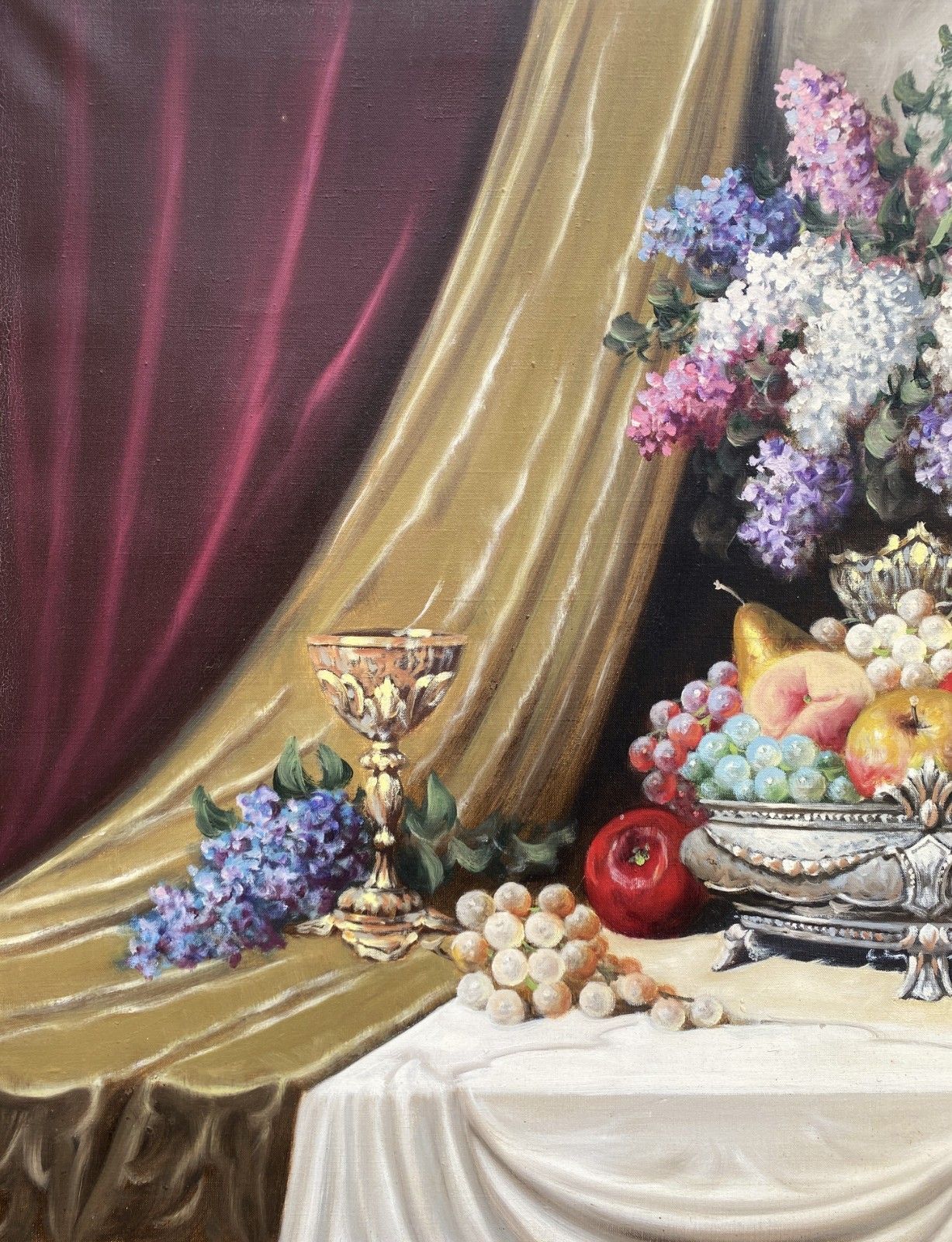 Bela Balogh (Hungarian 1909 1980) Large Stunning Still Life Banquet Oil Painting photo vinterior
