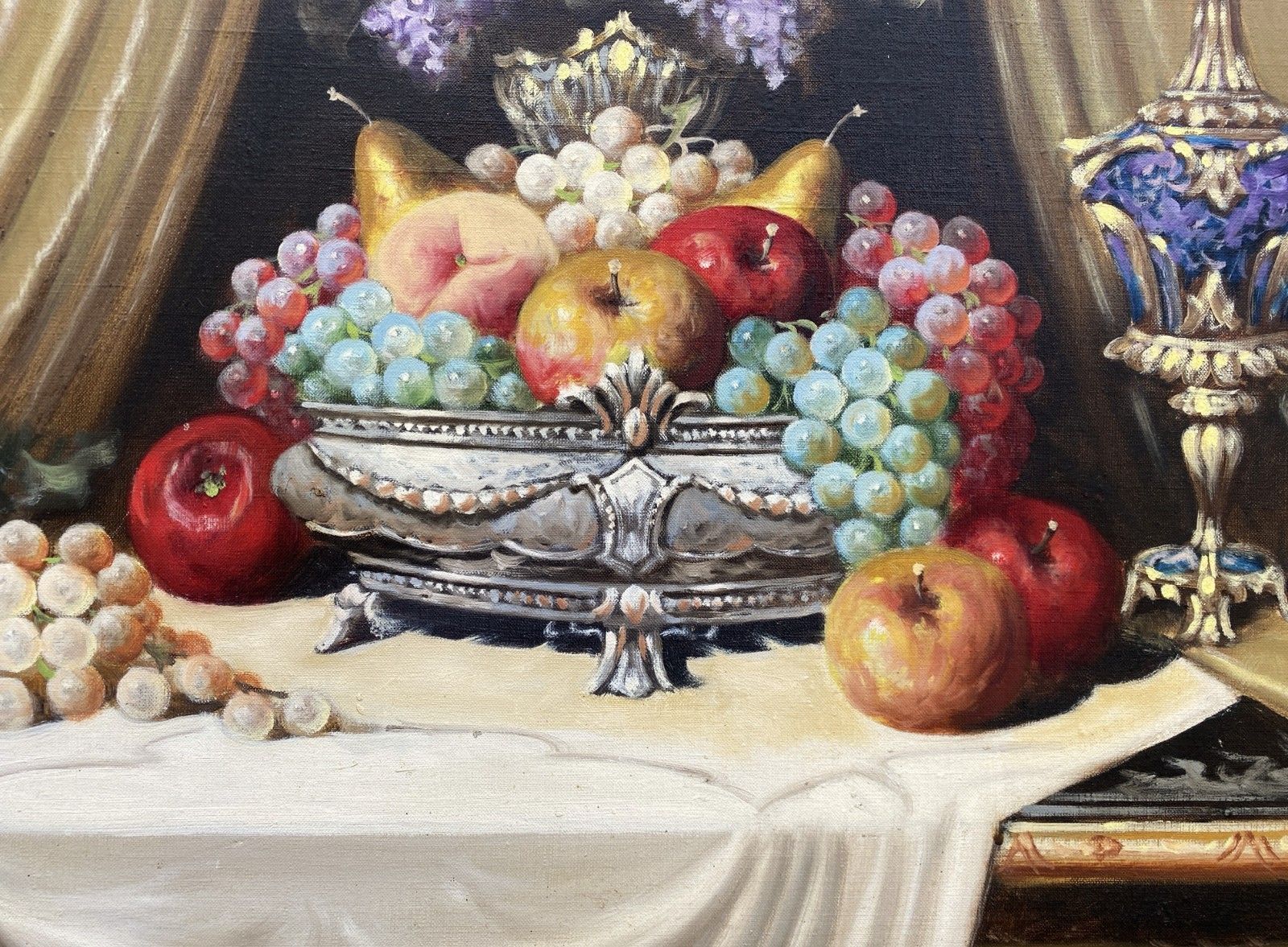 Bela Balogh (Hungarian 1909 1980) Large Stunning Still Life Banquet Oil Painting photo vintage