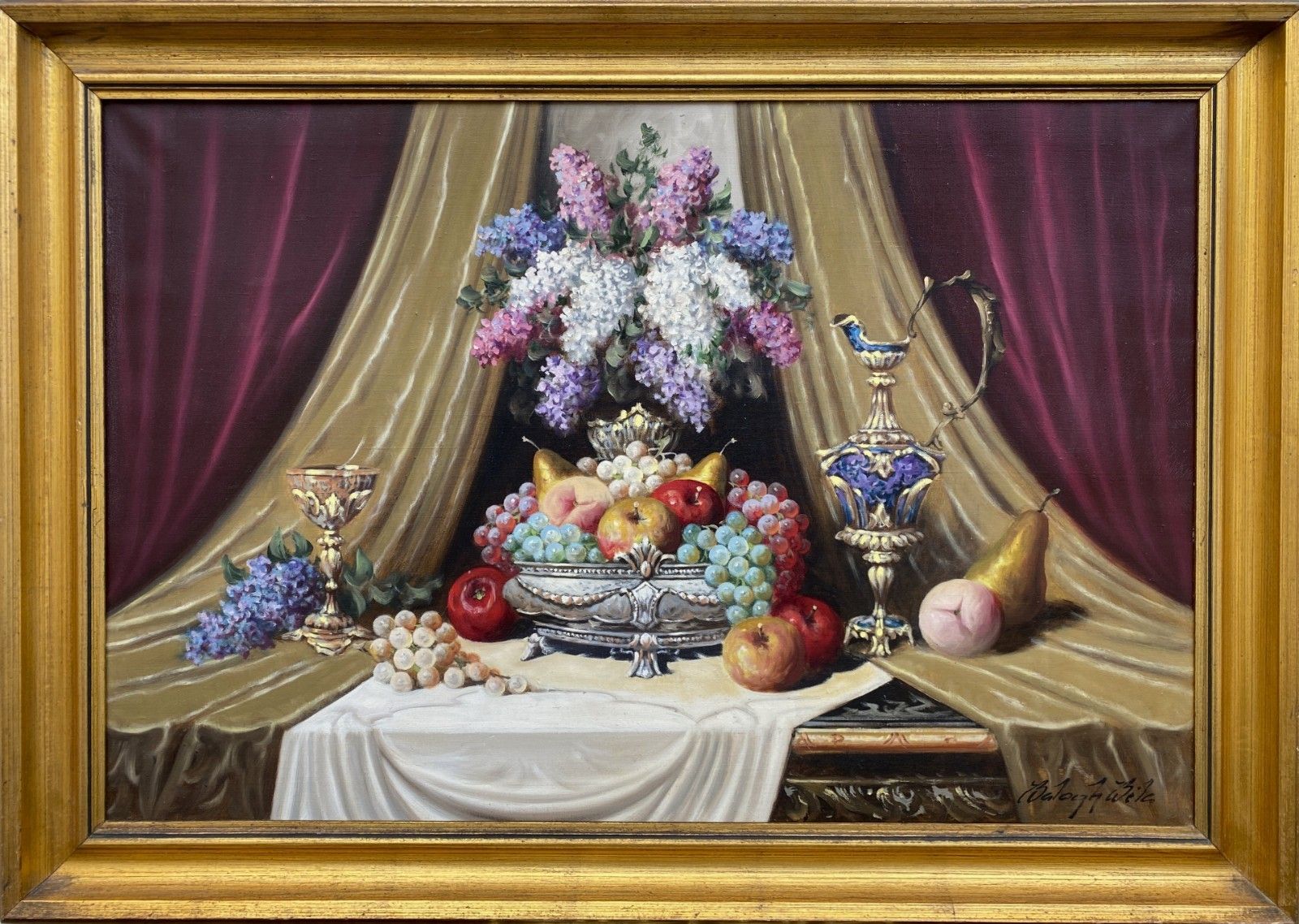 Art Bela Balogh (Hungarian 1909 1980) Large Stunning Still Life Banquet Oil Painting photo
