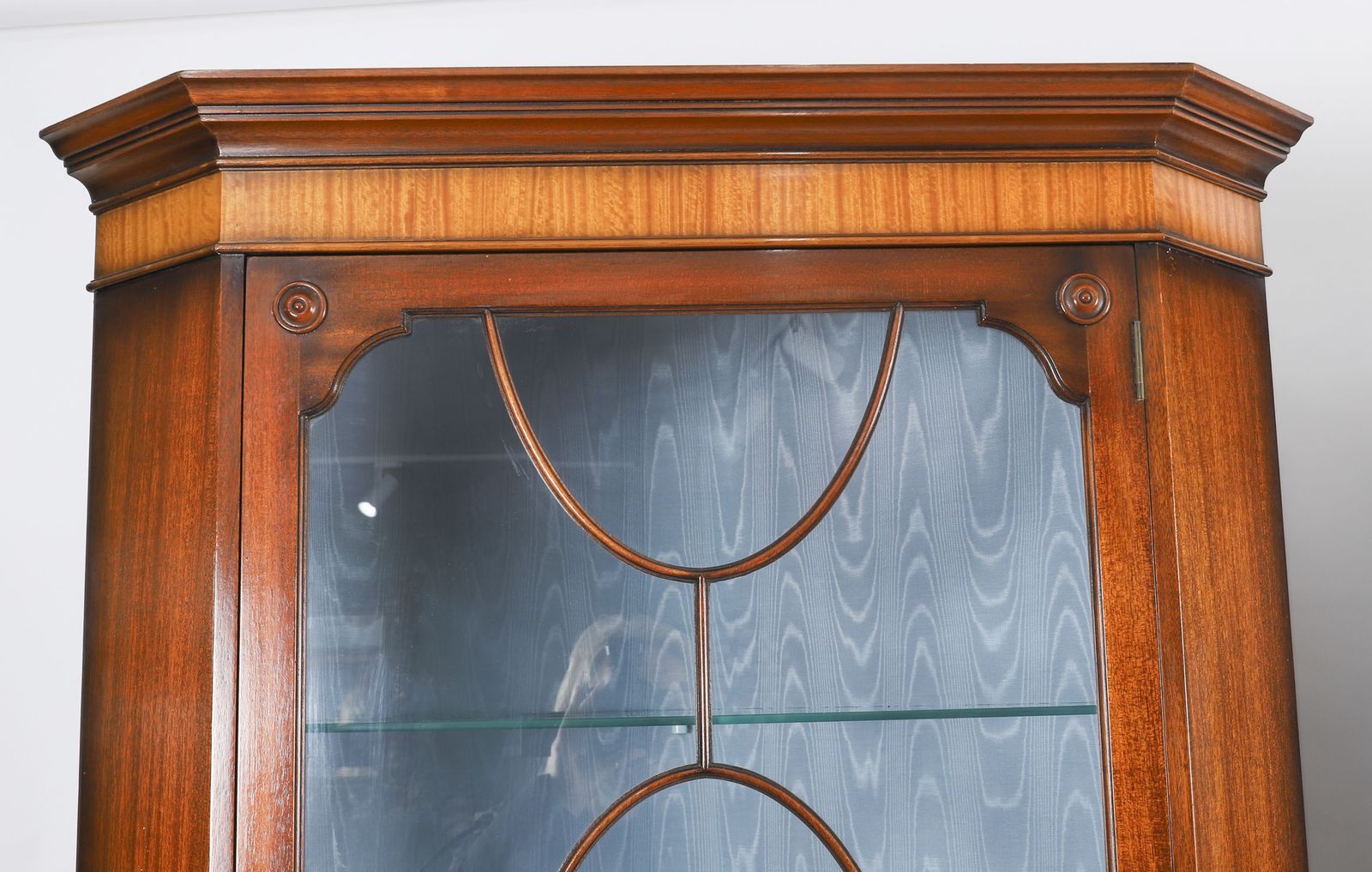 Pair Vintage English Flame Mahogany Corner Display Cabinets Harrods 20thc photo 3250.0