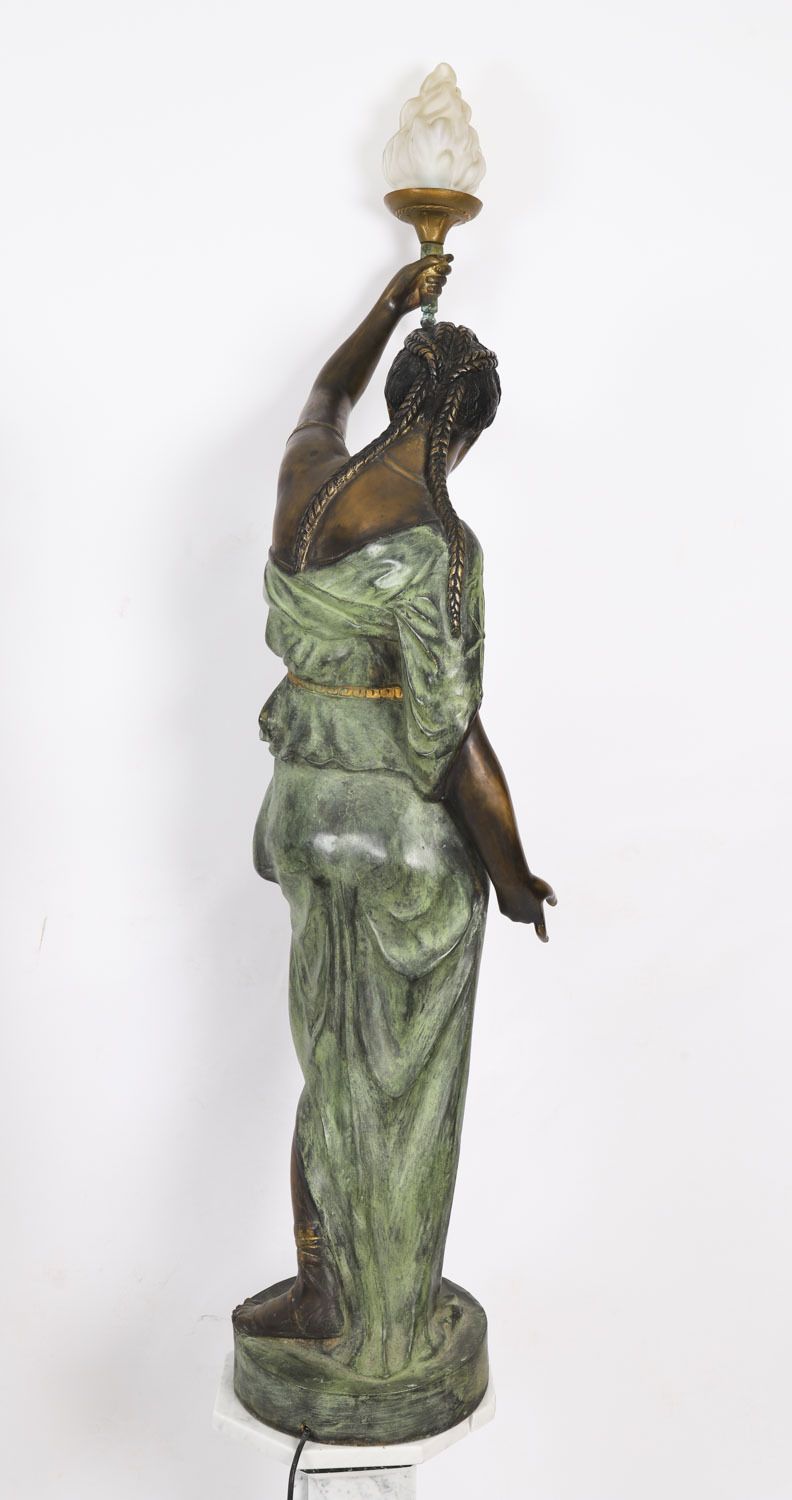photo vinterior Antique Pair Large 7ft Bronze Libertas Figural Torcheres Lamps F. De Luca C1910