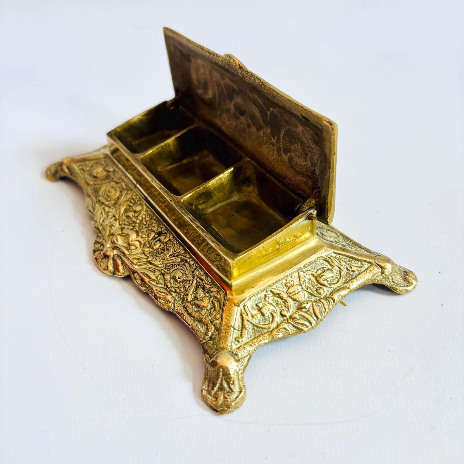 Victorian Gilt Metal Stamp Box: Ornate Desk Casket, C.1890 photo for sale