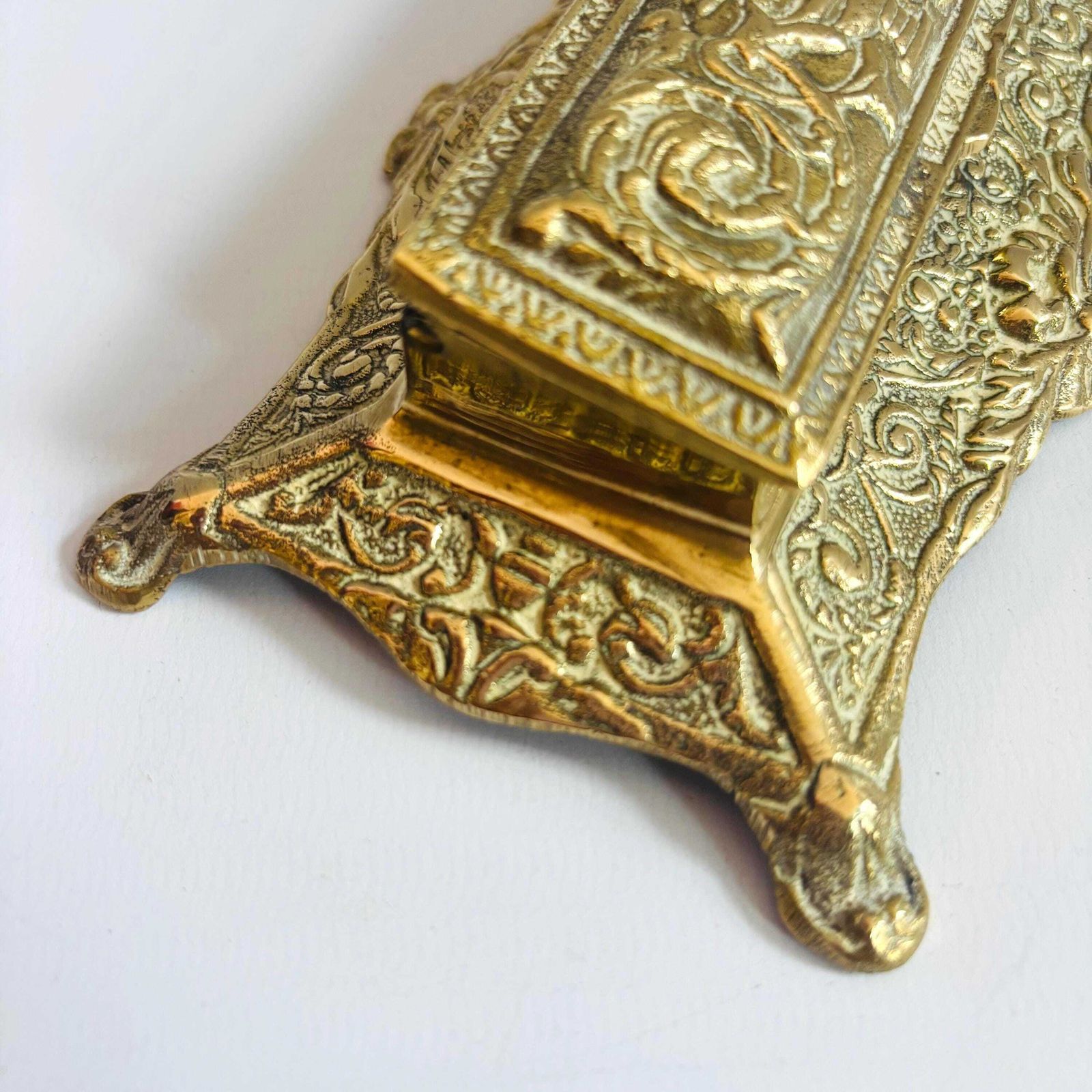 Victorian Gilt Metal Stamp Box: Ornate Desk Casket, C.1890 photo vinterior