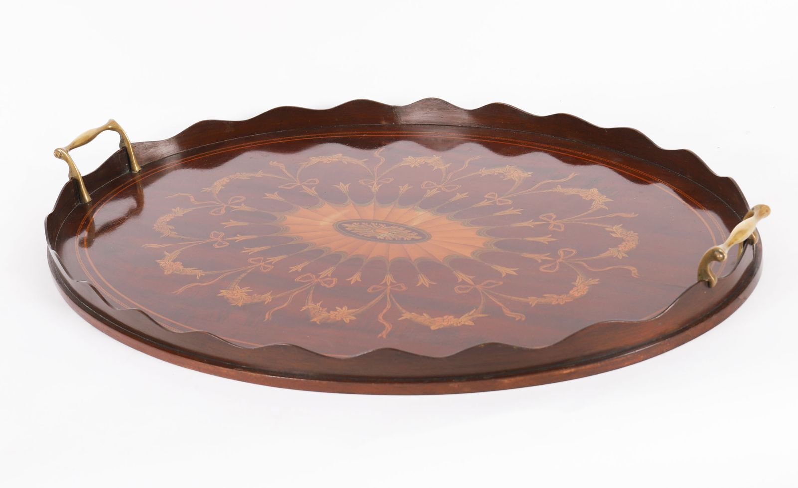 photo for sale English Oval Edwardian Marquetry Butler's Tray C1900